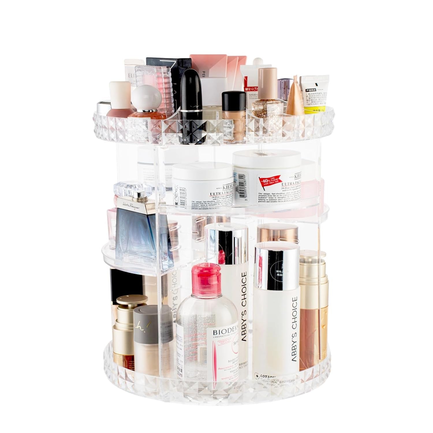 360 Rotating Makeup Organizer Perfume Organizer Clear Cosmetic Storage Display Case Large Capacity Acrylic Beauty Holder Adjustable Partition Height for Bedroom Dresser or Bathroom Vanity