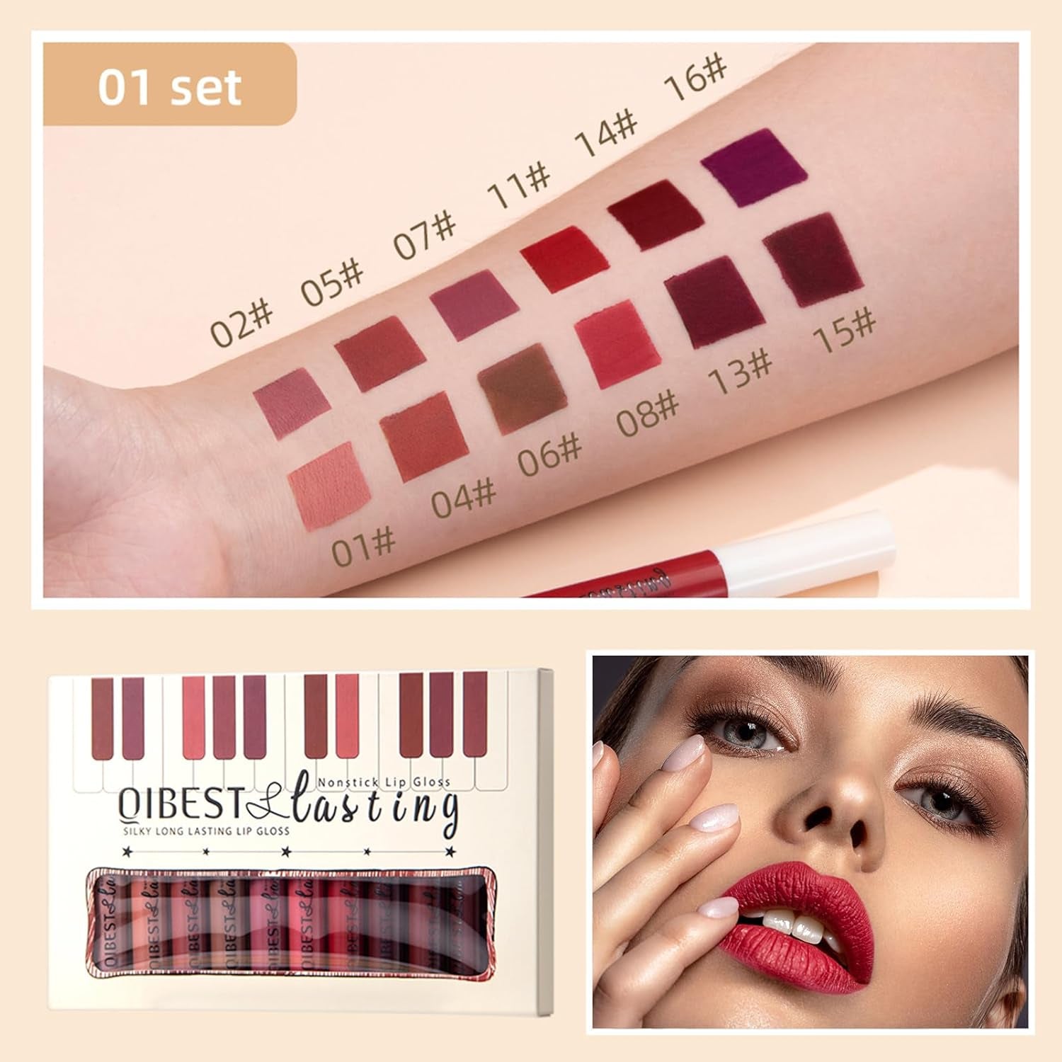 12Pcs Matte Liquid Lipstick Set for Girls & Women, 24 Hours Long Lasting Waterproof Nude & Dark Red Lip Gloss Makeup Gift Kits, Velvet Non-Stick Cup Mate Duracion 24 Horas Originales Lip Stains