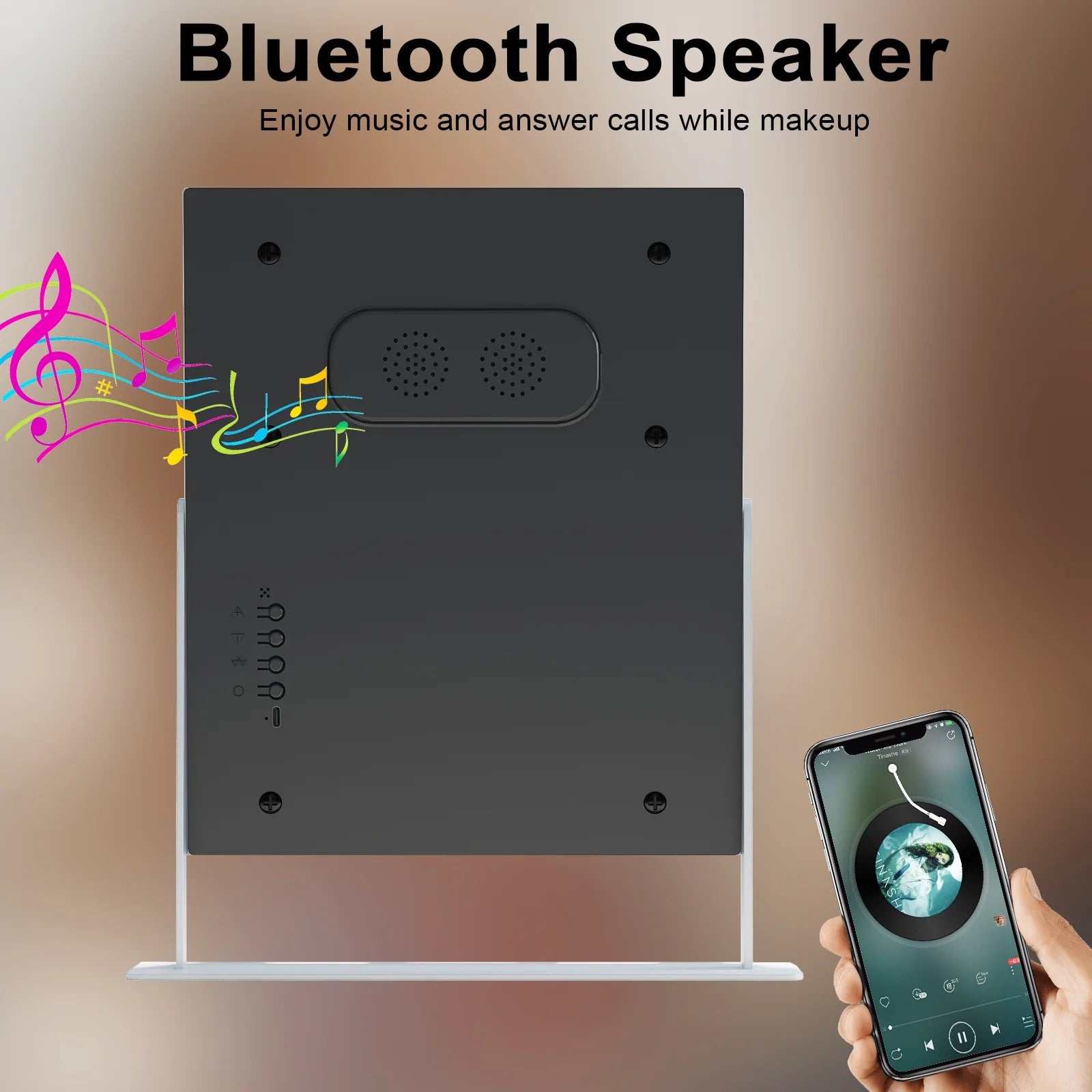 Hollywood Vanity Makeup Mirror with Lights Bluetooth Wireless Charging Tabletop Metal White