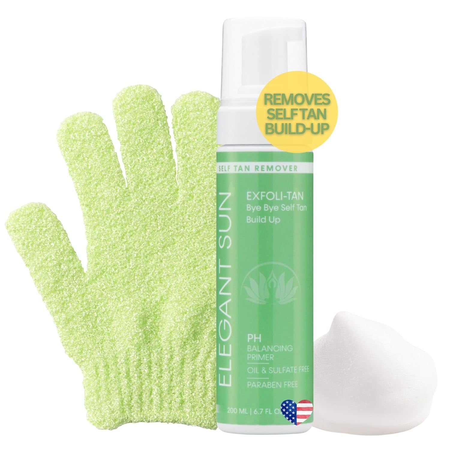 EXFOLI-TAN Tan Remover Mousse Prep for Self Tanning, Gentle Exfoliating Wash with Scrub Mitt Glove, Foaming Sunless Preparation, Fake Tan Remover + Smoothing Exfoliator