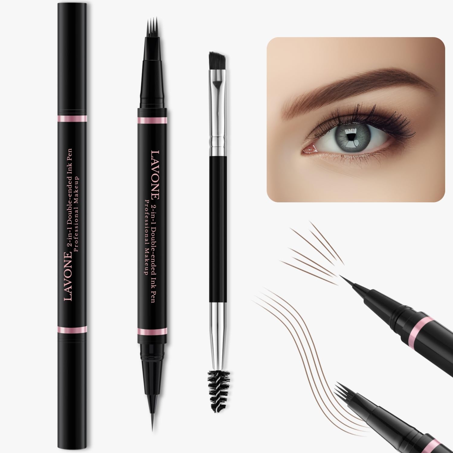 Eyebrow Pencil Makeup Kit, with Waterproof 2-IN-1 Microblading Eyebrow Pen, Eyebrow Pomade, Eyeliner and Dual-Ended Eyebrow Brush, Brow Pencil Kit for Natural Eyebrows - Dark Brown