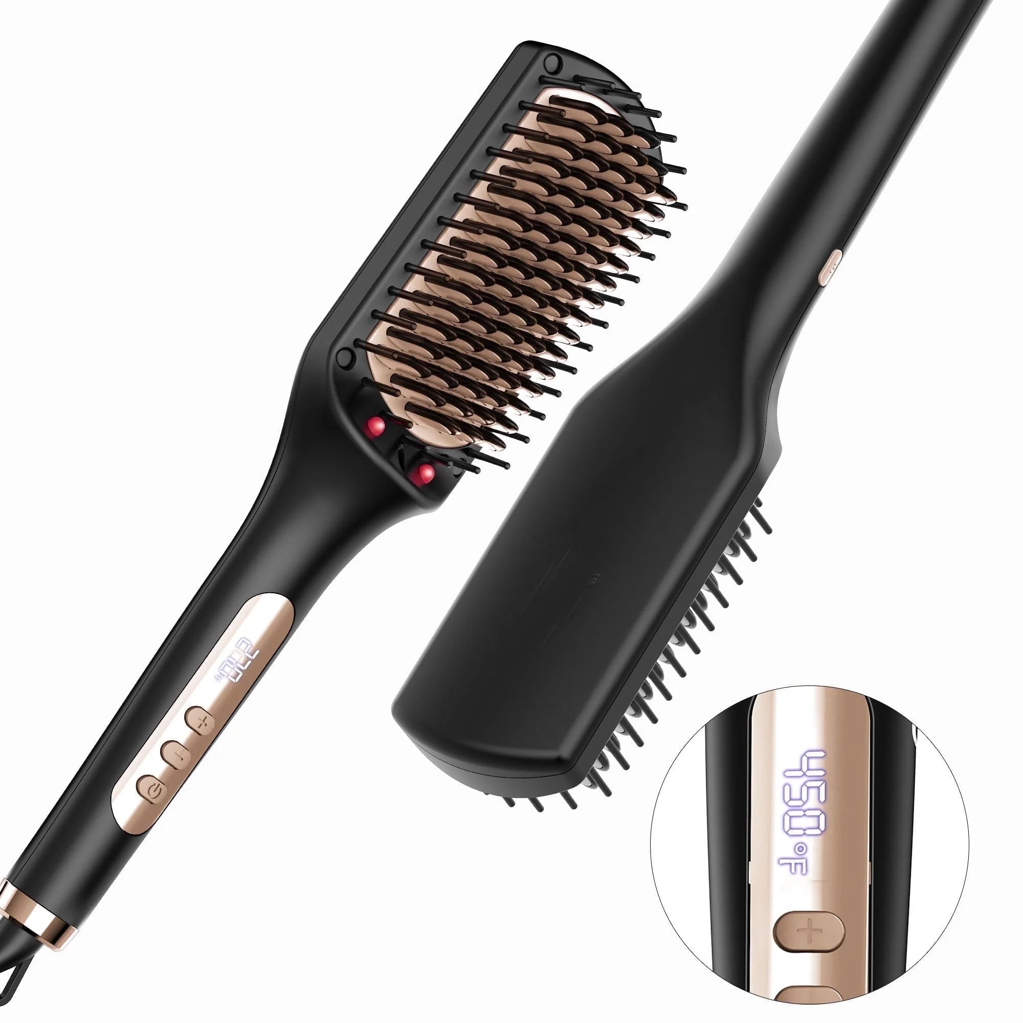 Hair Straightening Brush, Gold Ionic Hair Straightener Comb, Ceramic Coating
