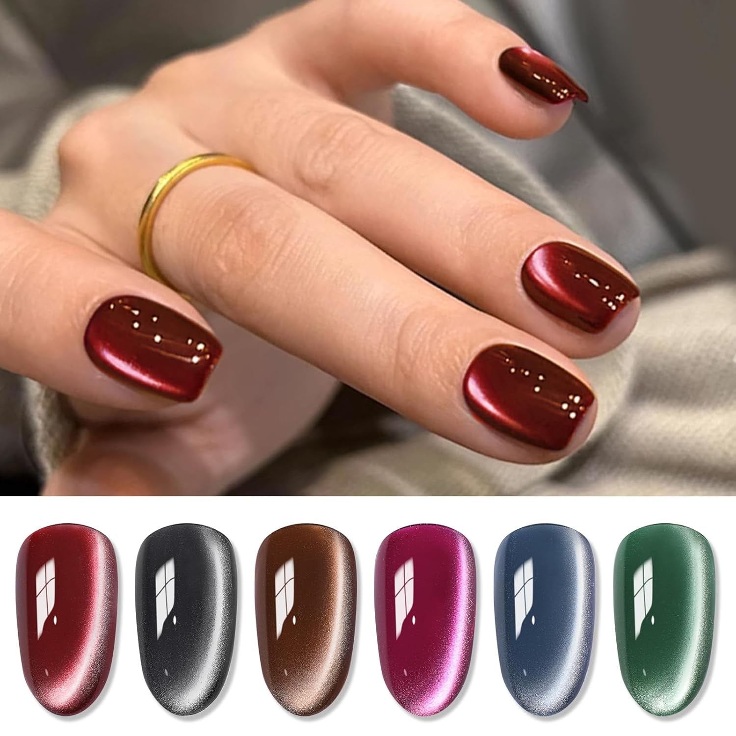 Cat Magnetic Gel Nail Polish 9D Chameleon Holorgraphic Cat Magnetic Eye Gel Polish Glitter Gel Polish Set 6PCS