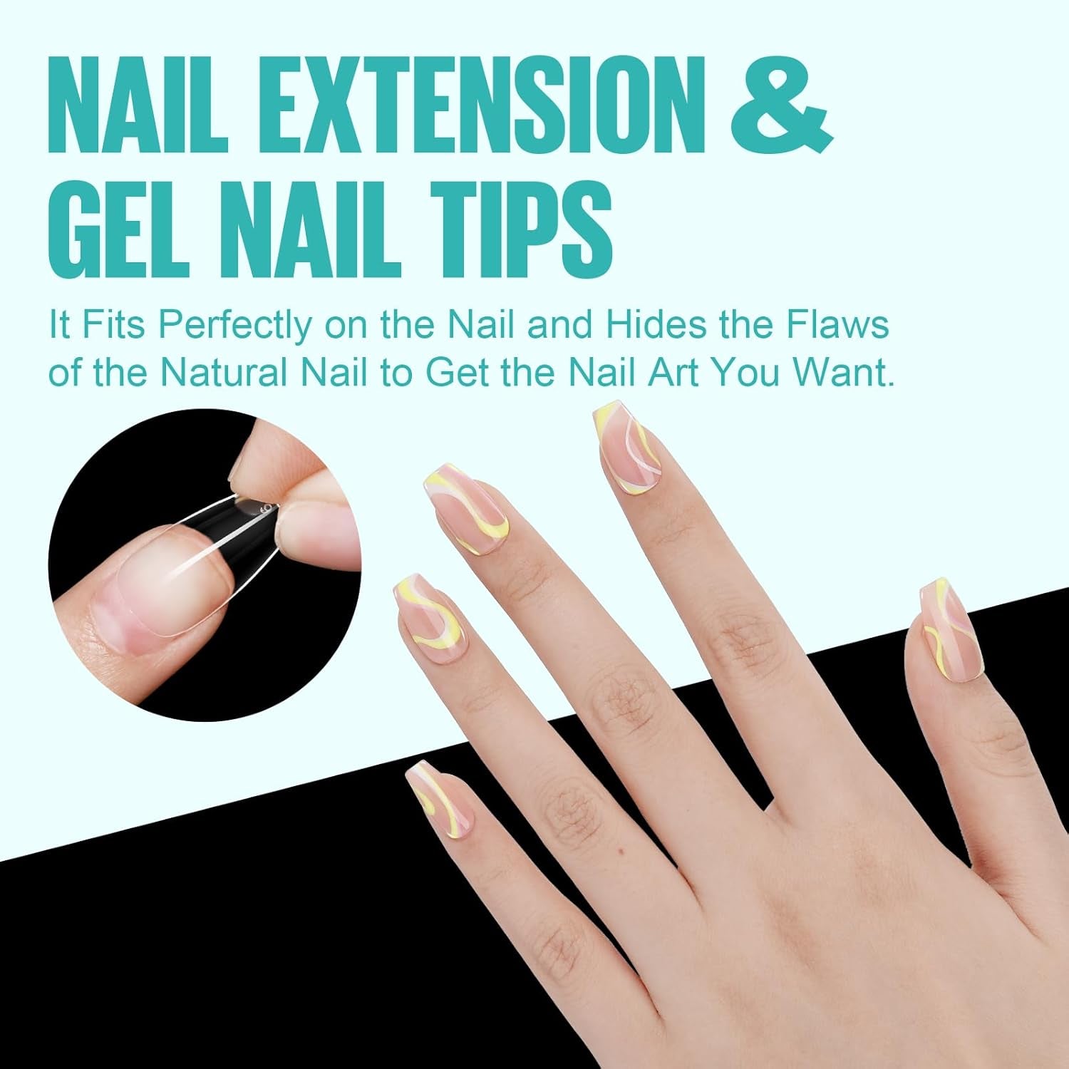 Coffin Acrylic Nails - Clear Short Coffin Nails, 216Pcs Fake False Nails for Nail Extension, Gel Press on Nails for Beginners and Professional