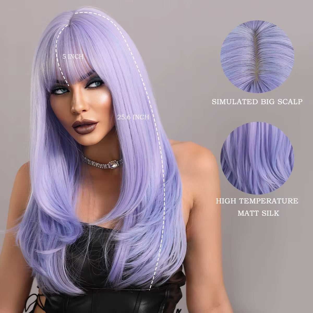 Long Wavy Purple Synthetic Wig for Women Daily Cosplay Party Natural Resistant Hair Wigs with Bangs Ombre Wigs