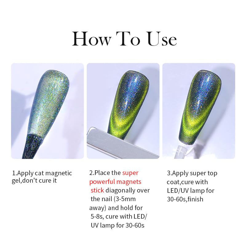 Cat Magnetic Gel Nail Polish 9D Chameleon Holorgraphic Cat Magnetic Eye Gel Polish Glitter Gel Polish Set 6PCS
