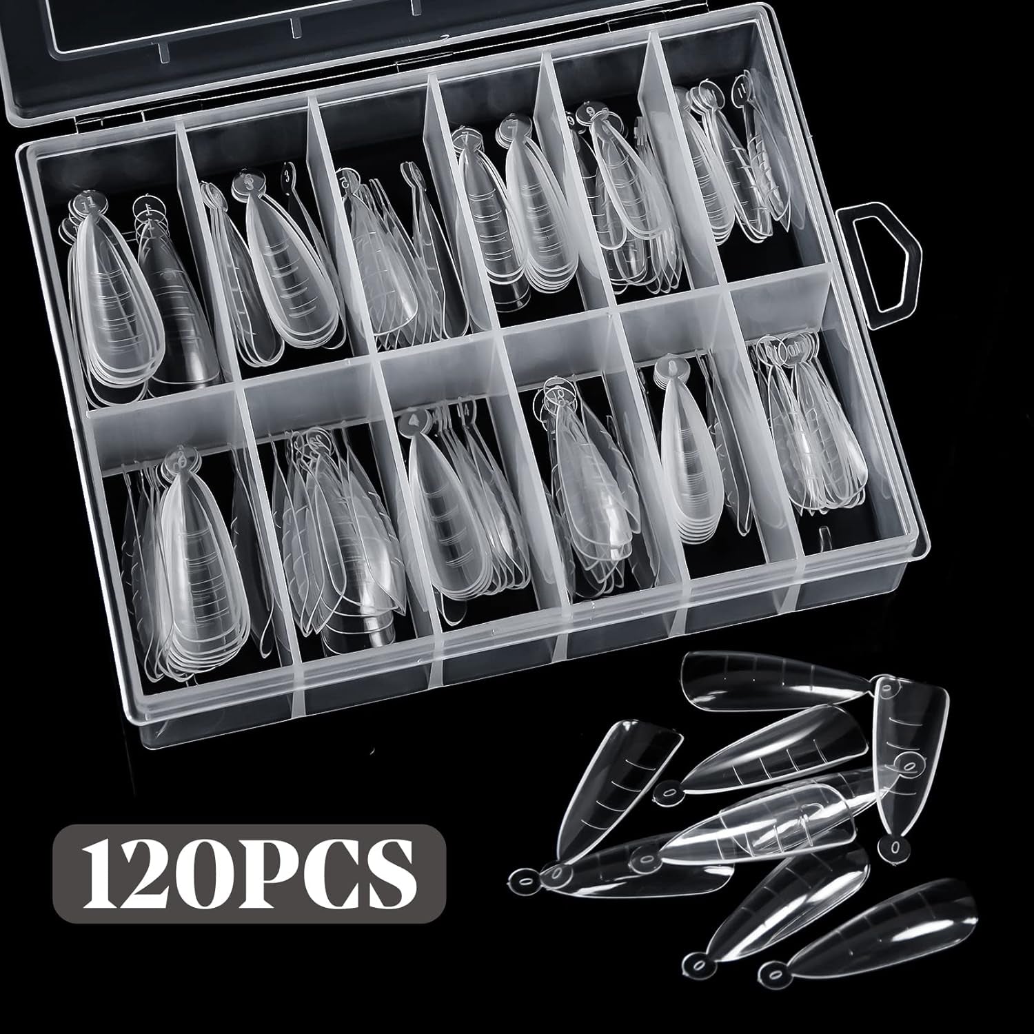Dual Forms  Poly Extension Gel - 120Pcs Nail Forms with 12 Sizes - Stiletto False Nail Molds - Lady Almond Style - Full Cover Builder Gel - DIY at Home