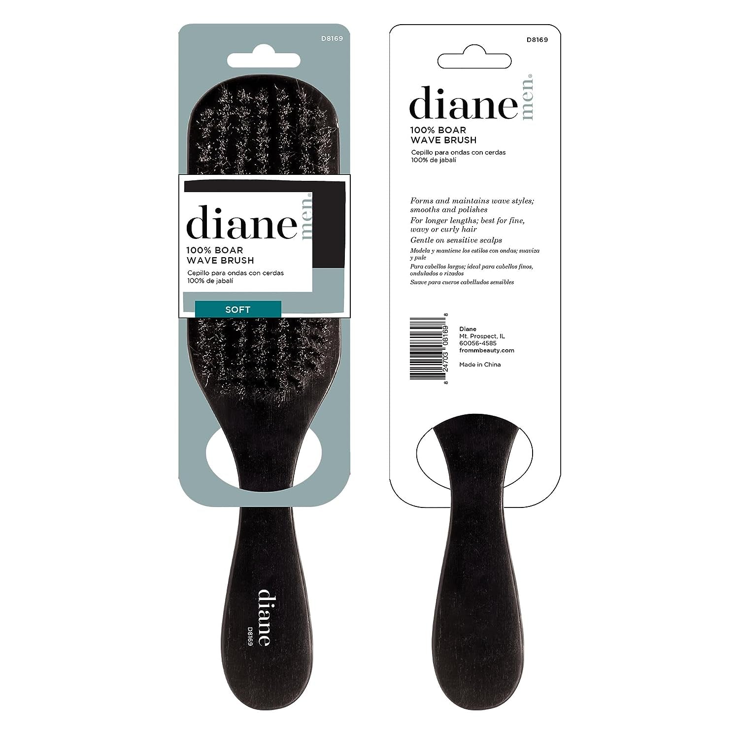 Boar Bristle Brush for Men and Women - Fine to Medium Hair Styling, Wave Styles, Smoothing, Soft Scalp, Club Handle