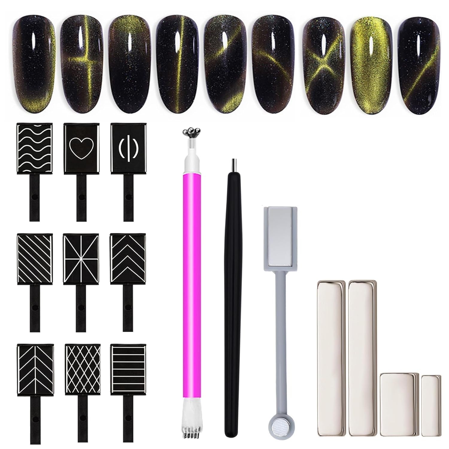 16Pcs Cat Eye Nail Magnets Pens for Cat Eye Nail Art Tools Gradient Design Cat Eye Magnet for Nails Cat Eye Magnet Sticks Blocks for Women Nails Magnets for Magnetic Nail Polish Magnets Tools