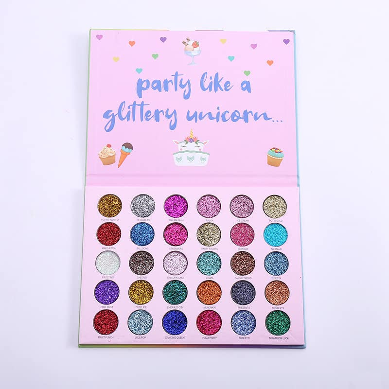 30 Colors Glitter Eyeshadow Makeup Palette Colorful Sparkly Eye Shadow Pallet + 1Pc Eyeshadow Brush Long Lasting Glitter Pressed Powder Palette