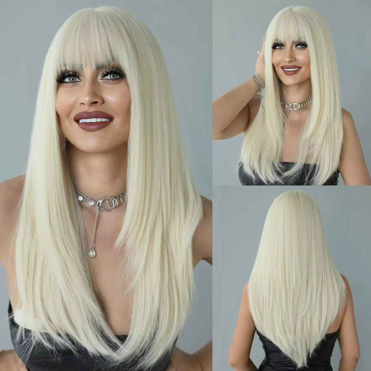 Long Wavy Purple Synthetic Wig for Women Daily Cosplay Party Natural Resistant Hair Wigs with Bangs Ombre Wigs