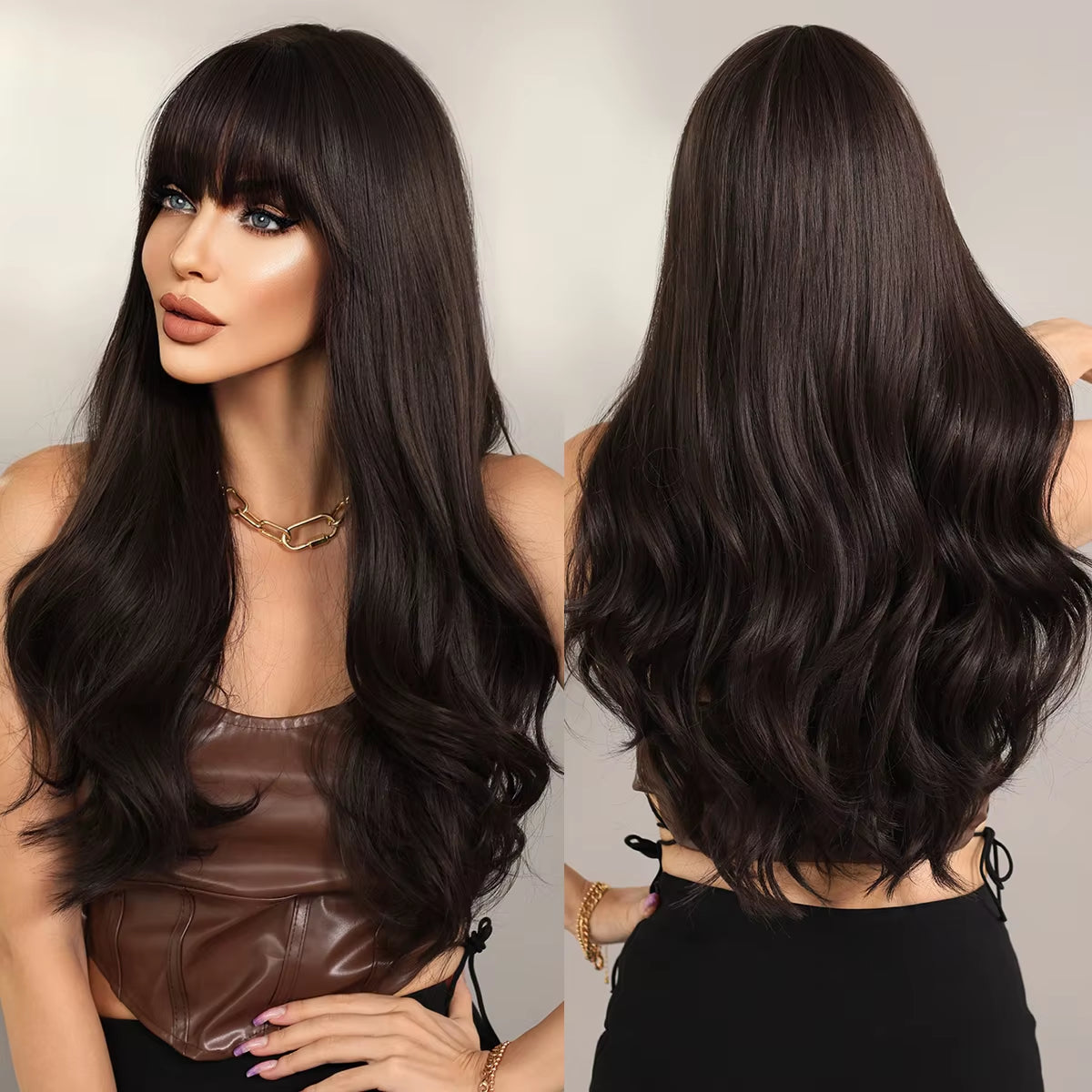 Long Wavy Purple Synthetic Wig for Women Daily Cosplay Party Natural Resistant Hair Wigs with Bangs Ombre Wigs