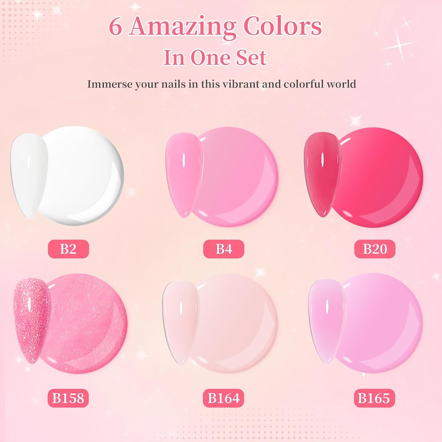Poly Nail Gel Kit - 6 Shades Builder Gel for Long-Lasting Nail Extensions | 15Ml Each | Salon-Quality DIY & Home Use | Low Odor