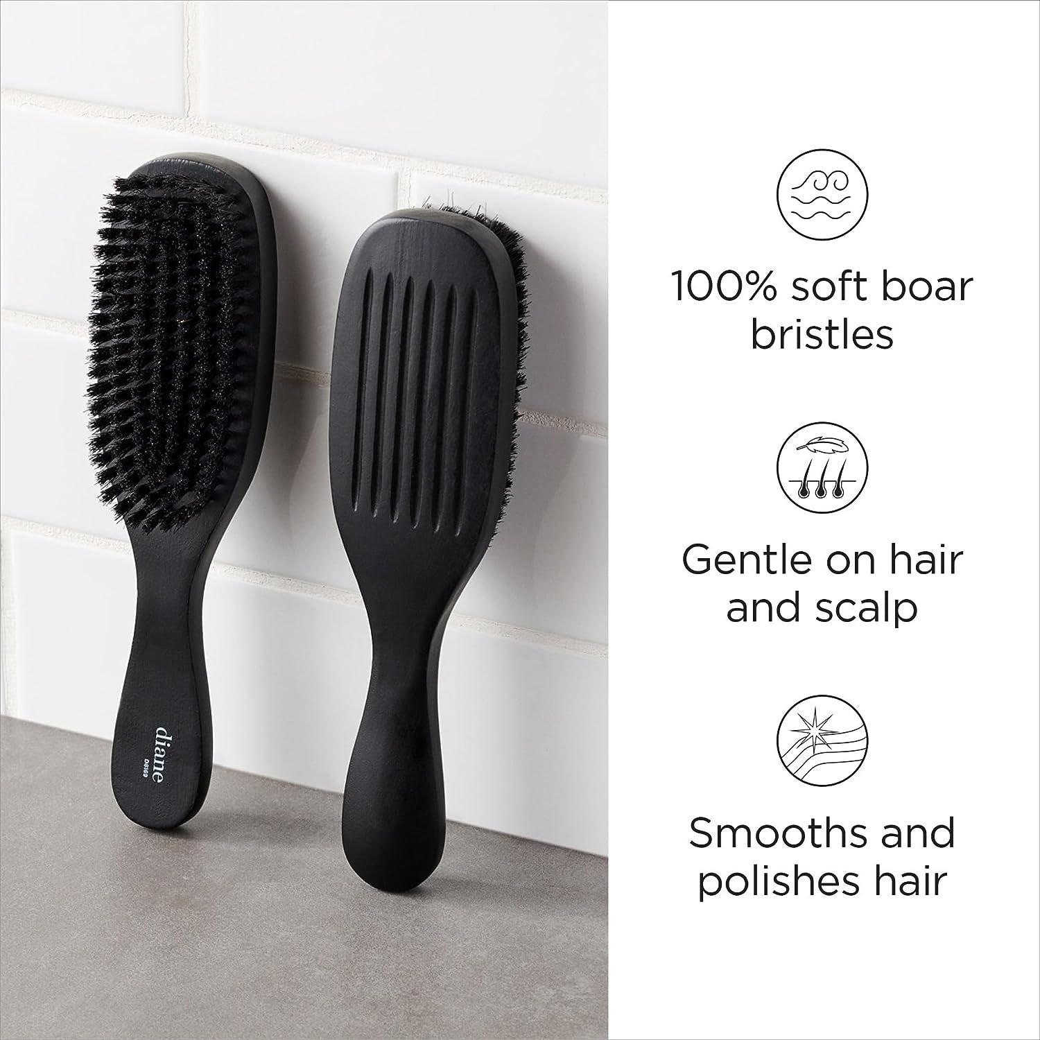 Boar Bristle Brush for Men and Women - Fine to Medium Hair Styling, Wave Styles, Smoothing, Soft Scalp, Club Handle