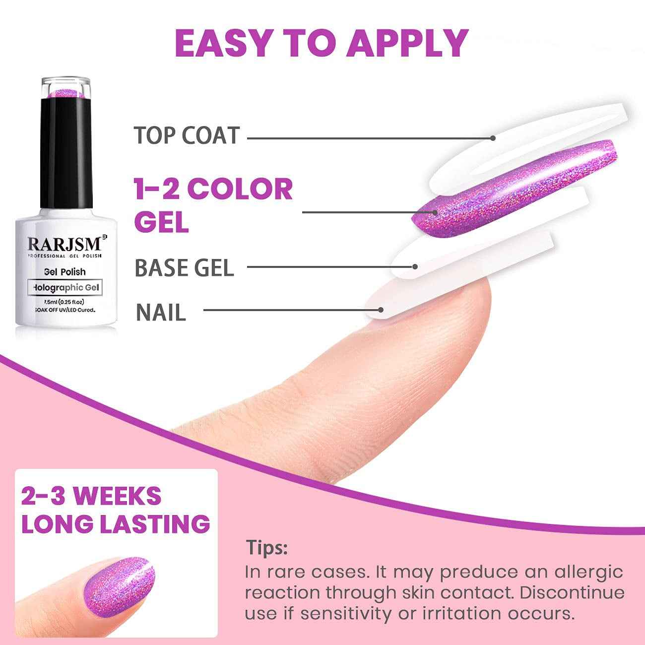 Holographic Gel Nail Polish Set Summer Colors Glitter Gel Polishes Kit Rose Gold Hot Pink Red Violet Bright Purple 6PCS 7.5ML Curing Required Unicorn Mirror Laser Effect for Salon Home Manicure