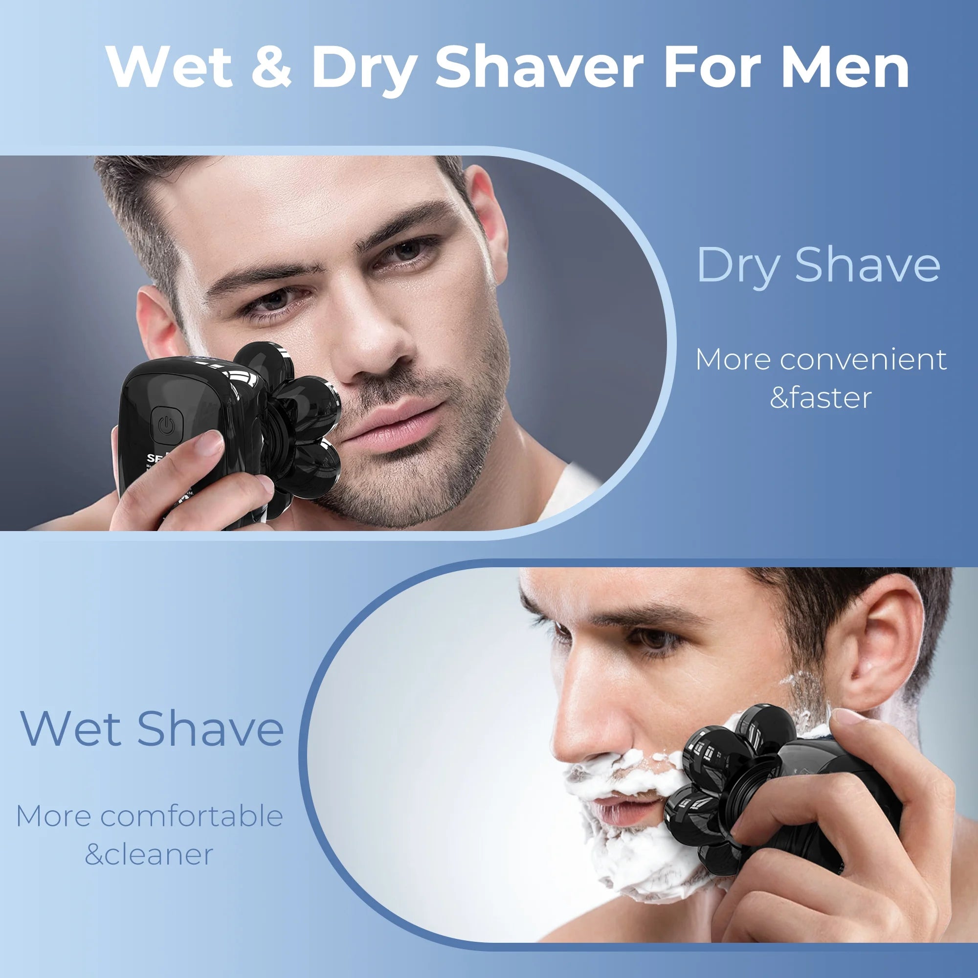 7D Floating Rotary Head Shaver for Bald Men, Cordless Electric Razor