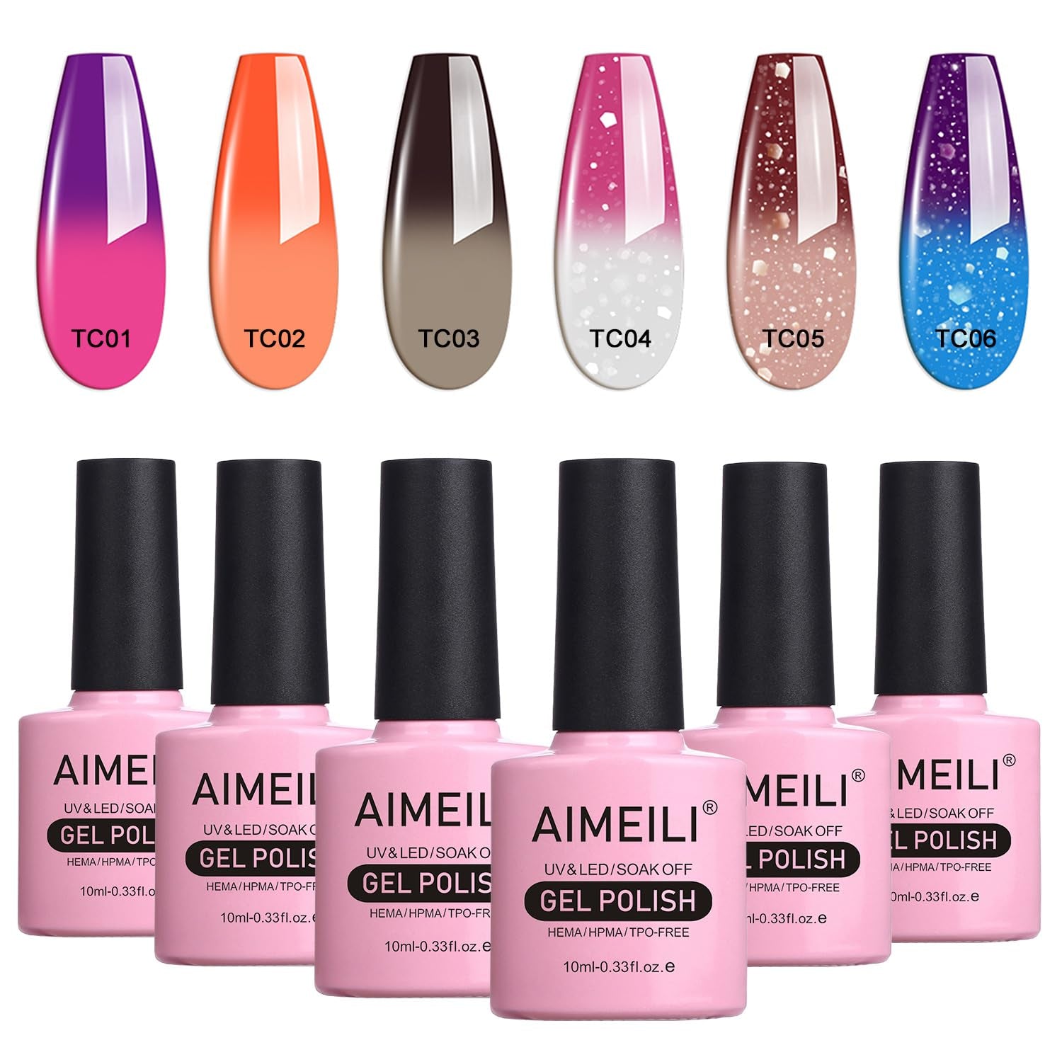 Temperature Color Mood Changing Soak off Hema Free Chameleon Gel Nail Polish Set of 6Pcs X 10Ml- Kit Set 13