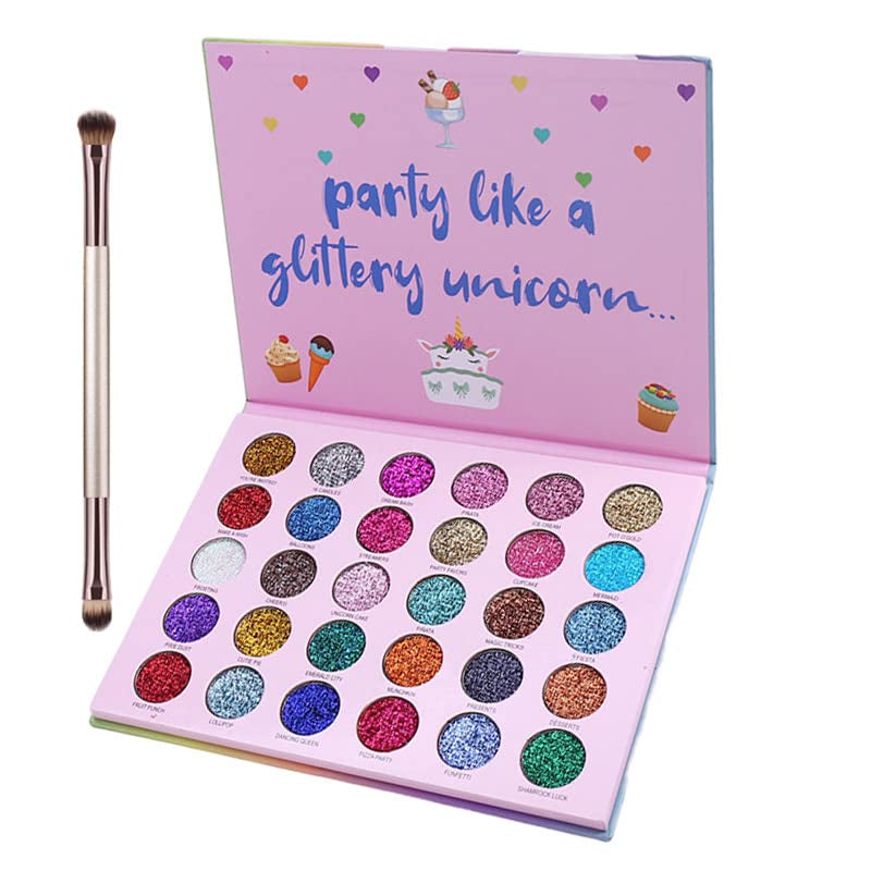 30 Colors Glitter Eyeshadow Makeup Palette Colorful Sparkly Eye Shadow Pallet + 1Pc Eyeshadow Brush Long Lasting Glitter Pressed Powder Palette