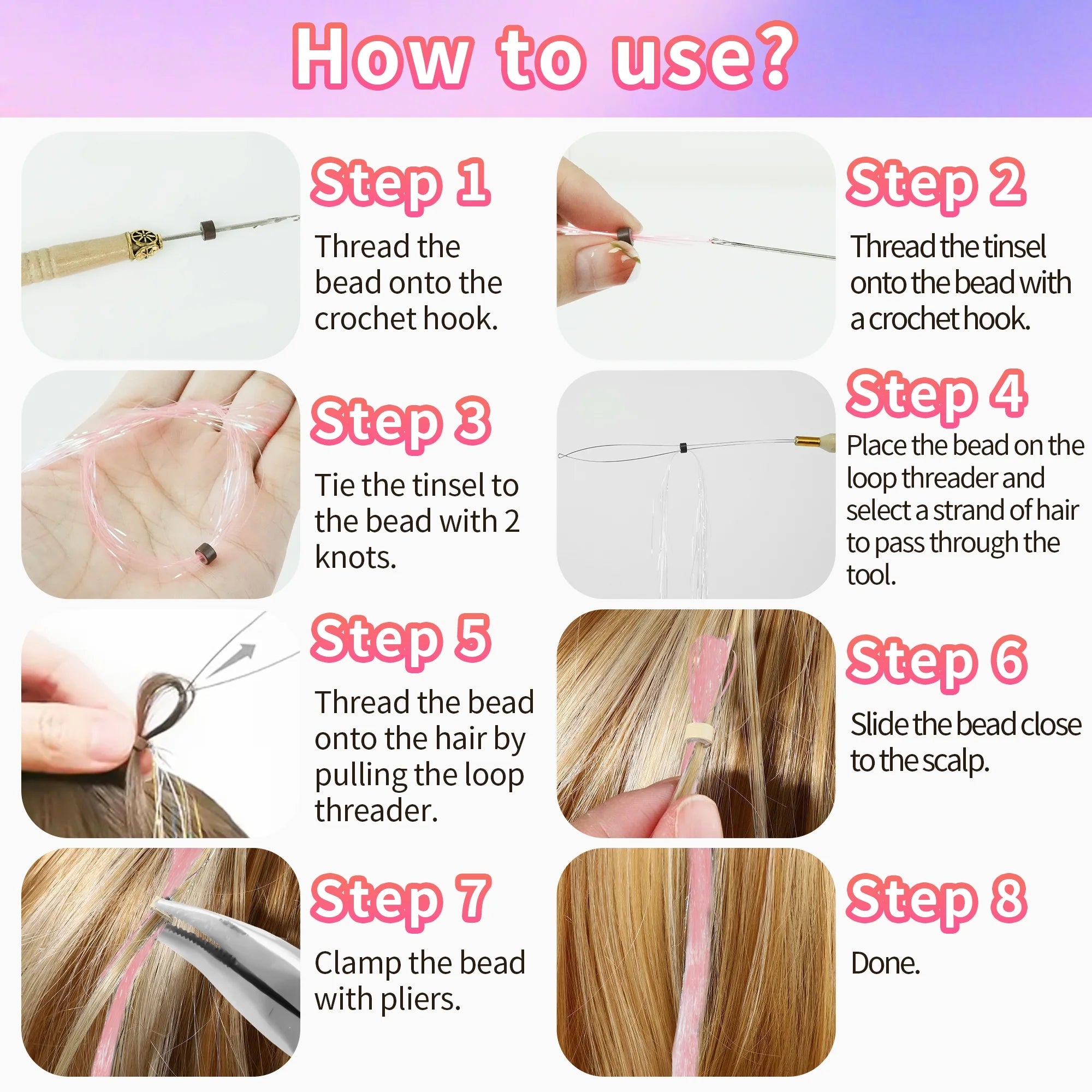 18 Colors 48 Inch Fairy Hair Tinsel Kit,Heat Resistant Colored Hair Extensions,Glitter Hair Tinsel Kit,For Women Hair Accessories