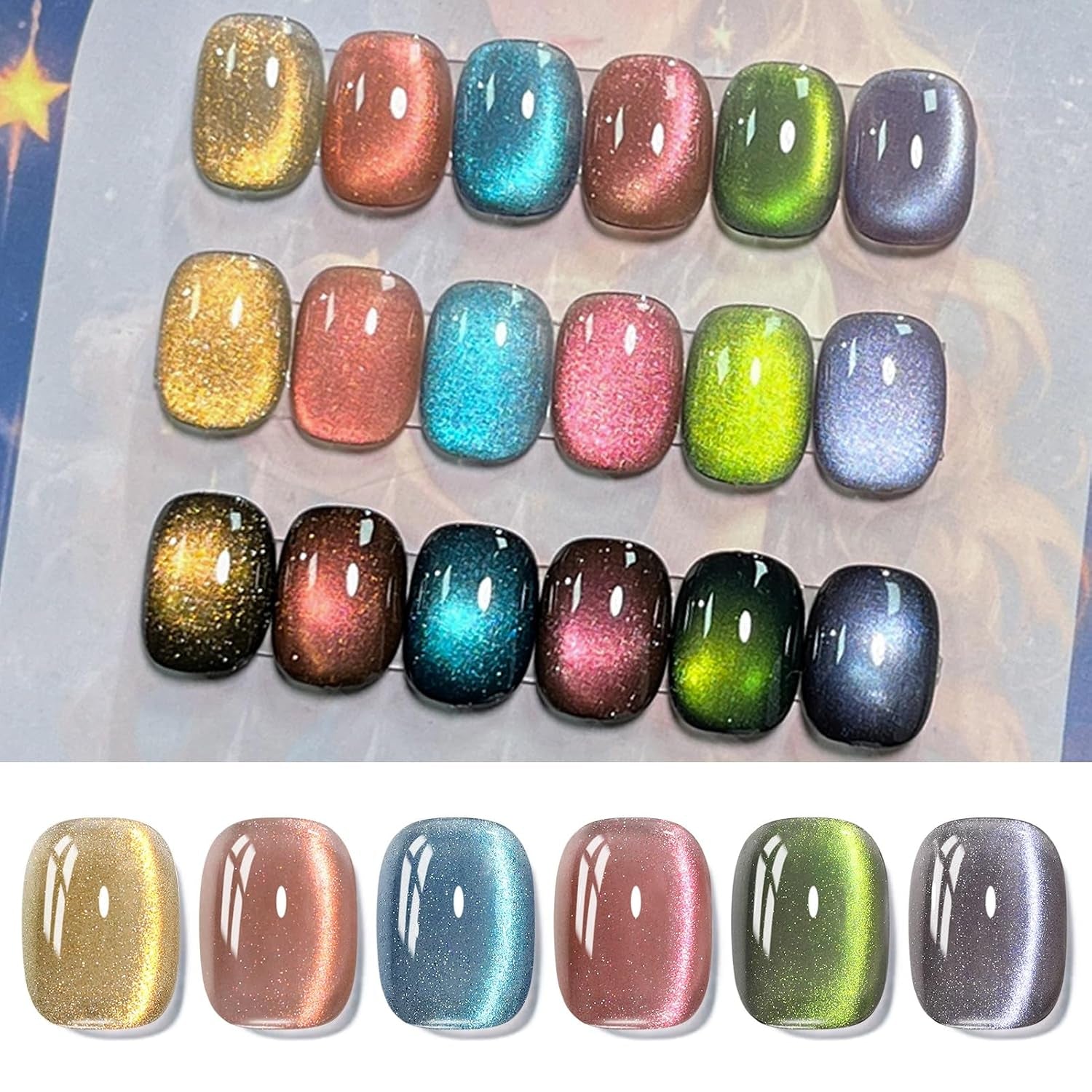Cat Magnetic Gel Nail Polish 9D Chameleon Holorgraphic Cat Magnetic Eye Gel Polish Glitter Gel Polish Set 6PCS