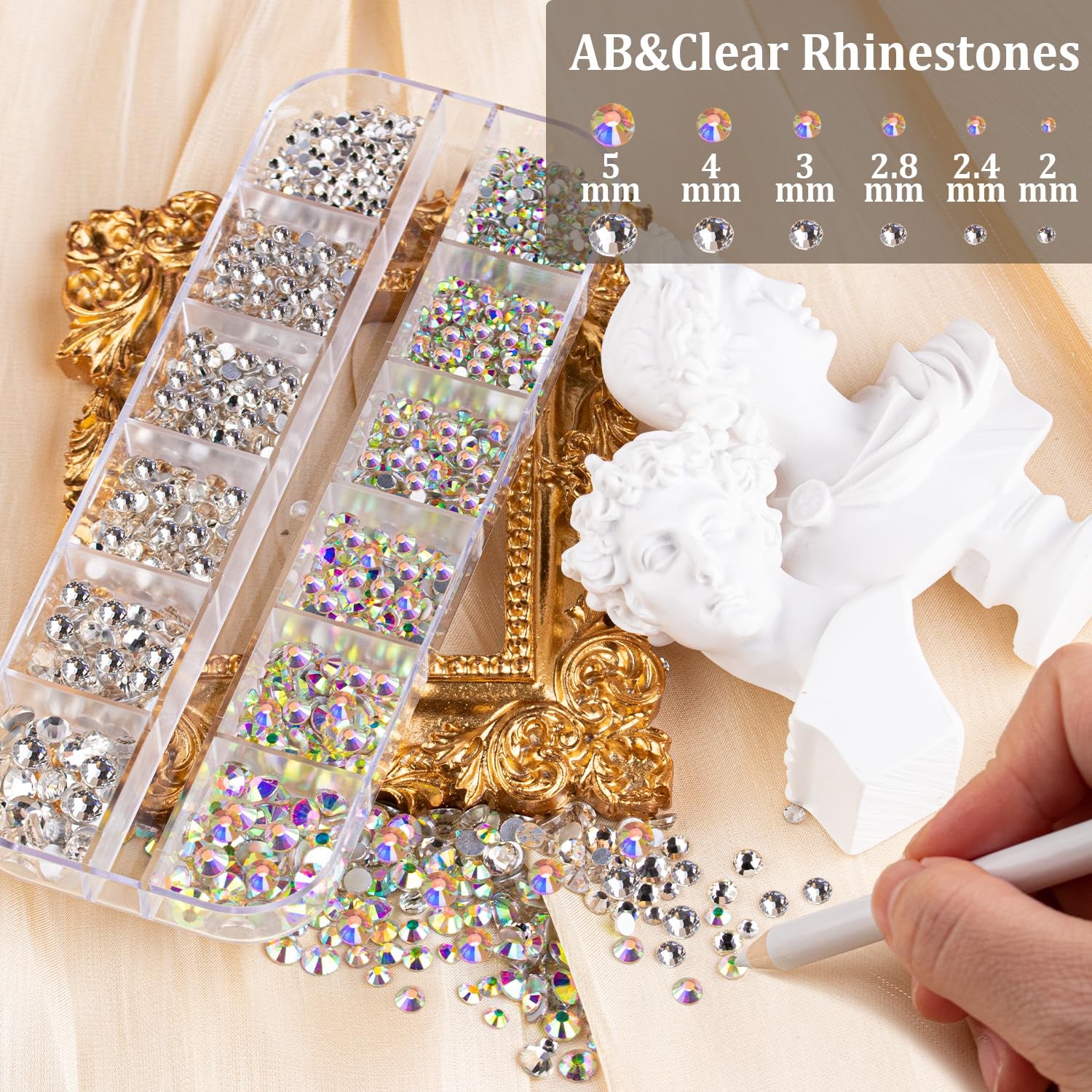 Colorful Face Gems for Makeup Set, Flatback Gorgeous Charming Shining Ab&Clear Glass Gems, AB Gems with Makeup Glue, Tweezer, Picker Pencil for Eye Body Hair Make-Up and Nail Art Deco