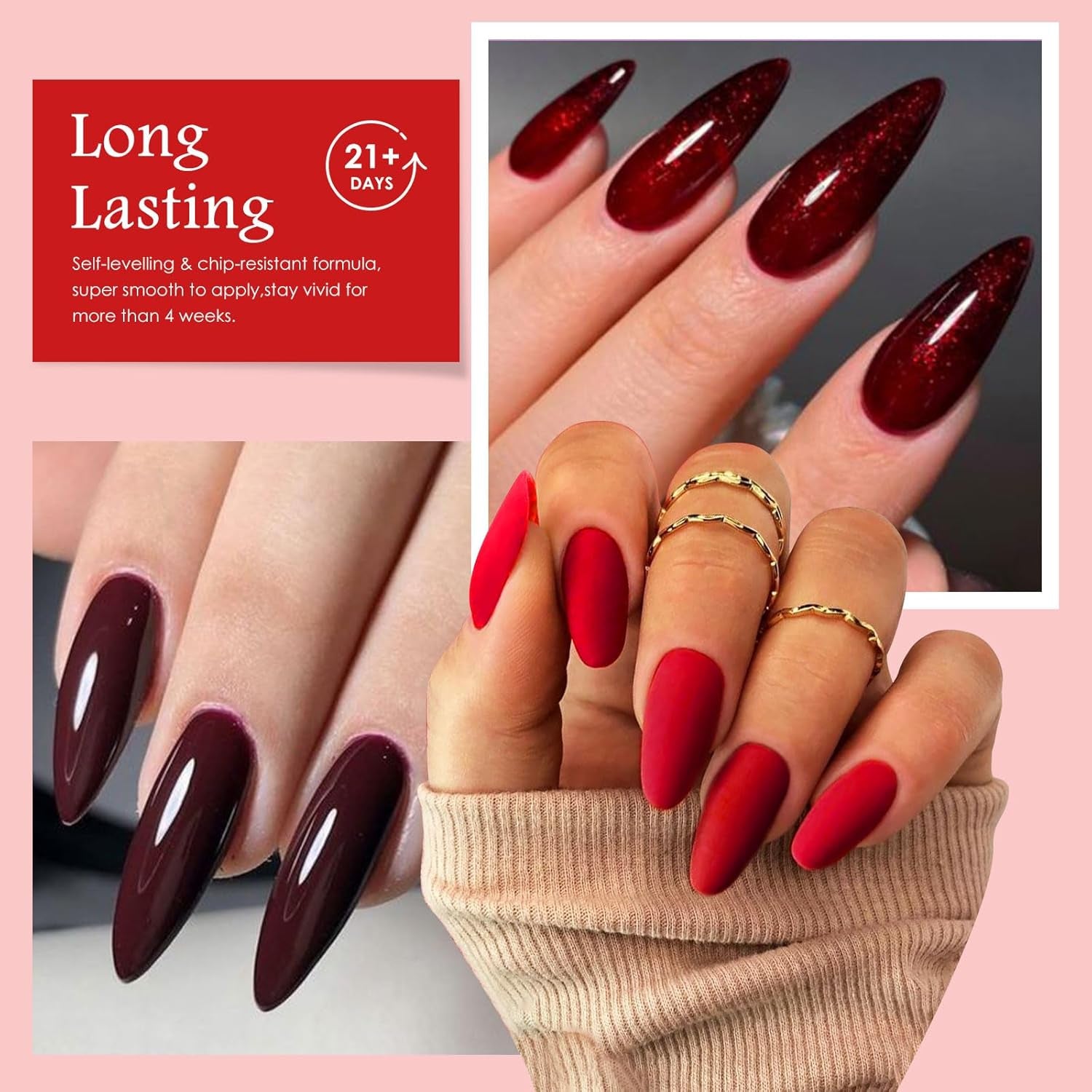 White Red Gel Nail Polish Set, 8 Colors Black Bloody Red Shimmer Red Silver Gel Polish Kit for All Seasons Soak off Gel Nail Manicure Gifts for Women