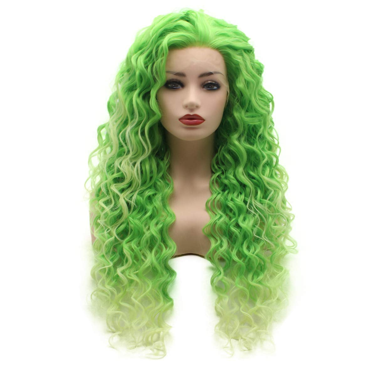 Hair Curly Long 26Inch Two Tone Green Ombre Heavy Density Realistic Synthetic Lace Front Wigs