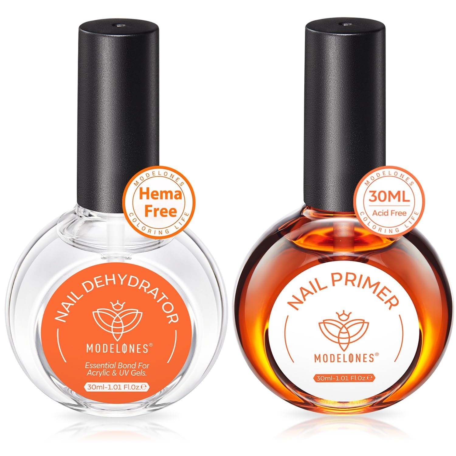 30 Ml Nail Dehydrator and Primer, Acid Free Natural Prep Dehydrate & Bond Primer Kit, Hema-Free Acrylic Nail Supplies Top Coat