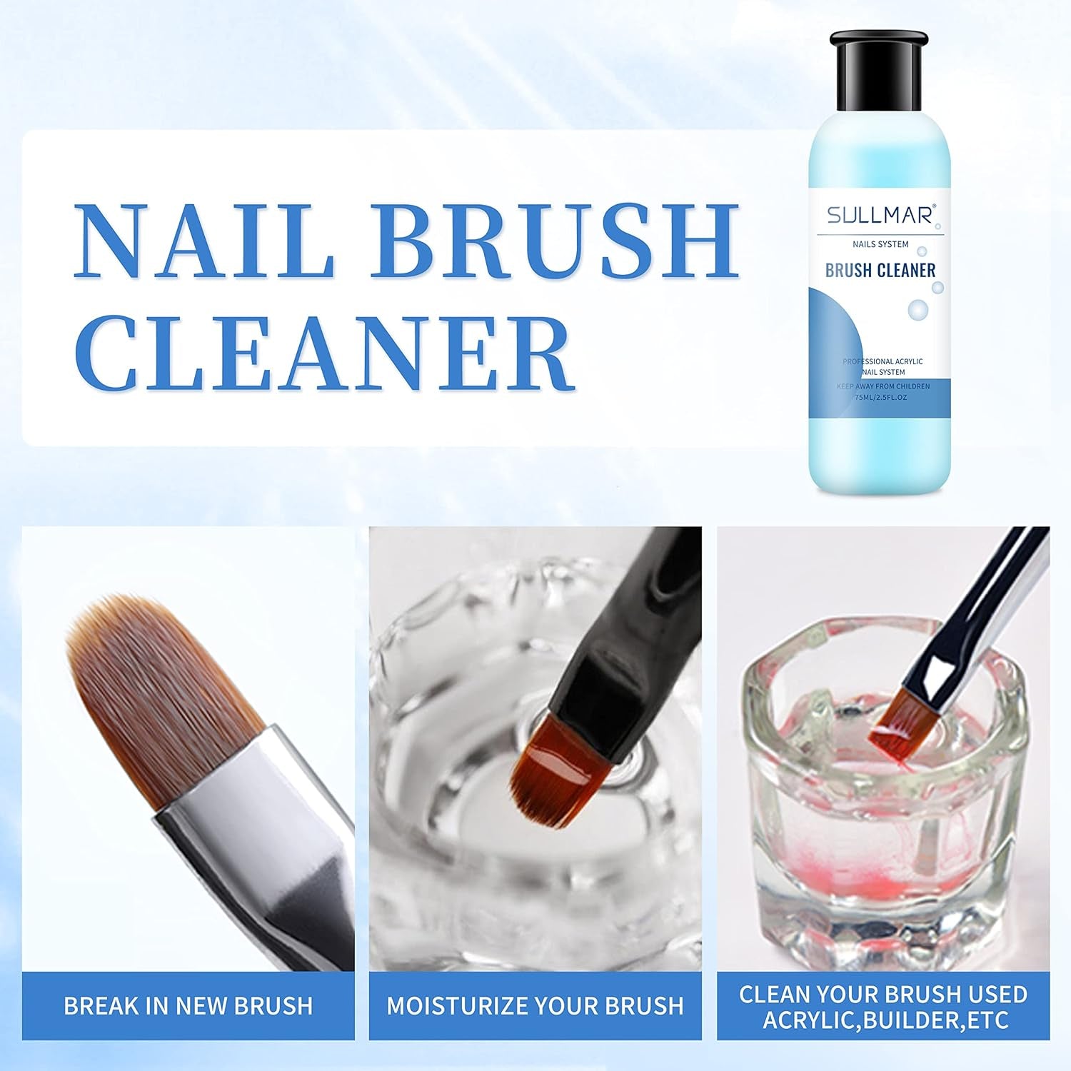 Nail Brush Cleaner for Acrylic Nails Nail Brush Cleaner for Acrylic Nail Brush Cleaner 2.5Fl.Oz Acrylic Painting Quickly Cleaning Nail Art Liner Salon at Home 75Ml