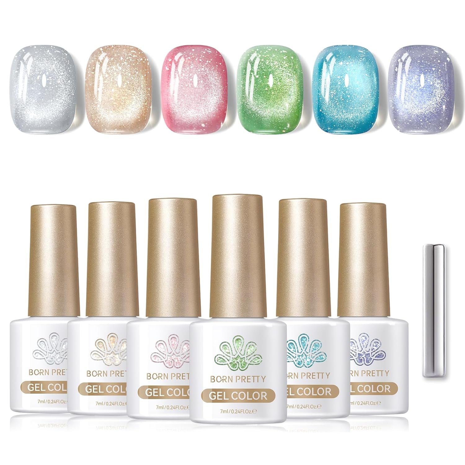 Cat Magnetic Gel Nail Polish 9D Chameleon Holorgraphic Cat Magnetic Eye Gel Polish Glitter Gel Polish Set 6PCS