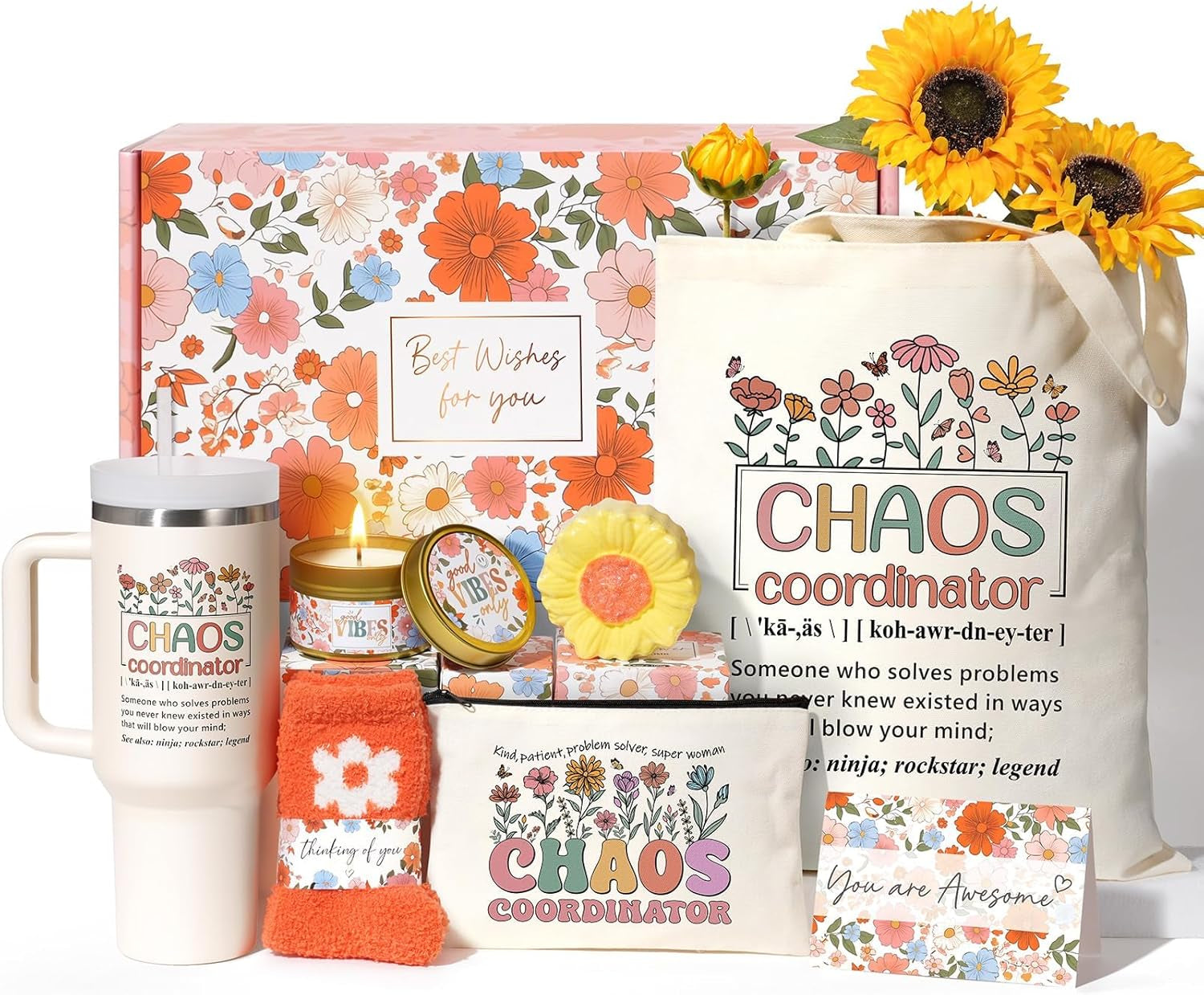 Christian Gifts for Women Faith, Religious Catholic Christmas Gifts for Women Mom Grandma Sister Coworker Inspirational Spiritual Sunflower Gift Birthday Gift for Woman with Makeup Bag 40 OZ Tumbler