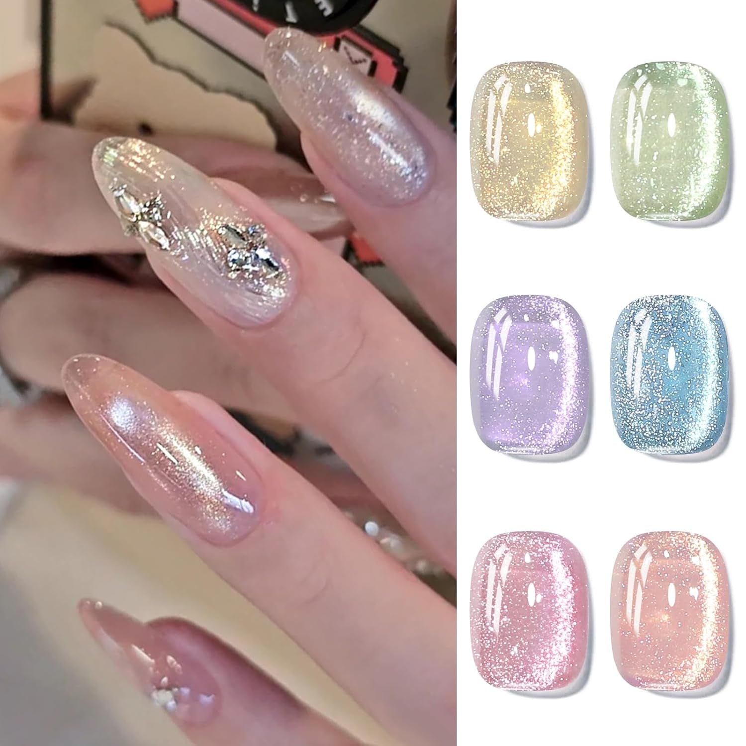 Cat Magnetic Gel Nail Polish 9D Chameleon Holorgraphic Cat Magnetic Eye Gel Polish Glitter Gel Polish Set 6PCS