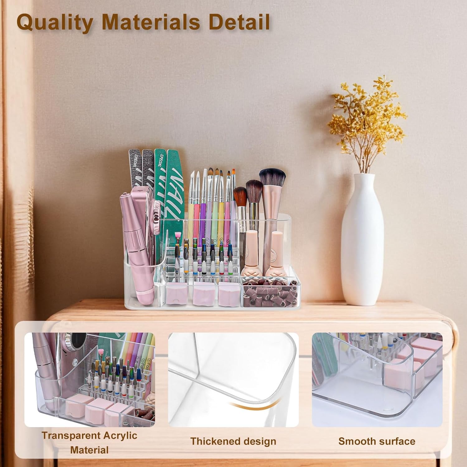 Nail Drill Holder, 28 Holes Acrylic Nail Drill Bit Holder, Professional Nail Drill Organizer Case and Storage Box for Manicure Tools - Transparent (Not Included Tools)