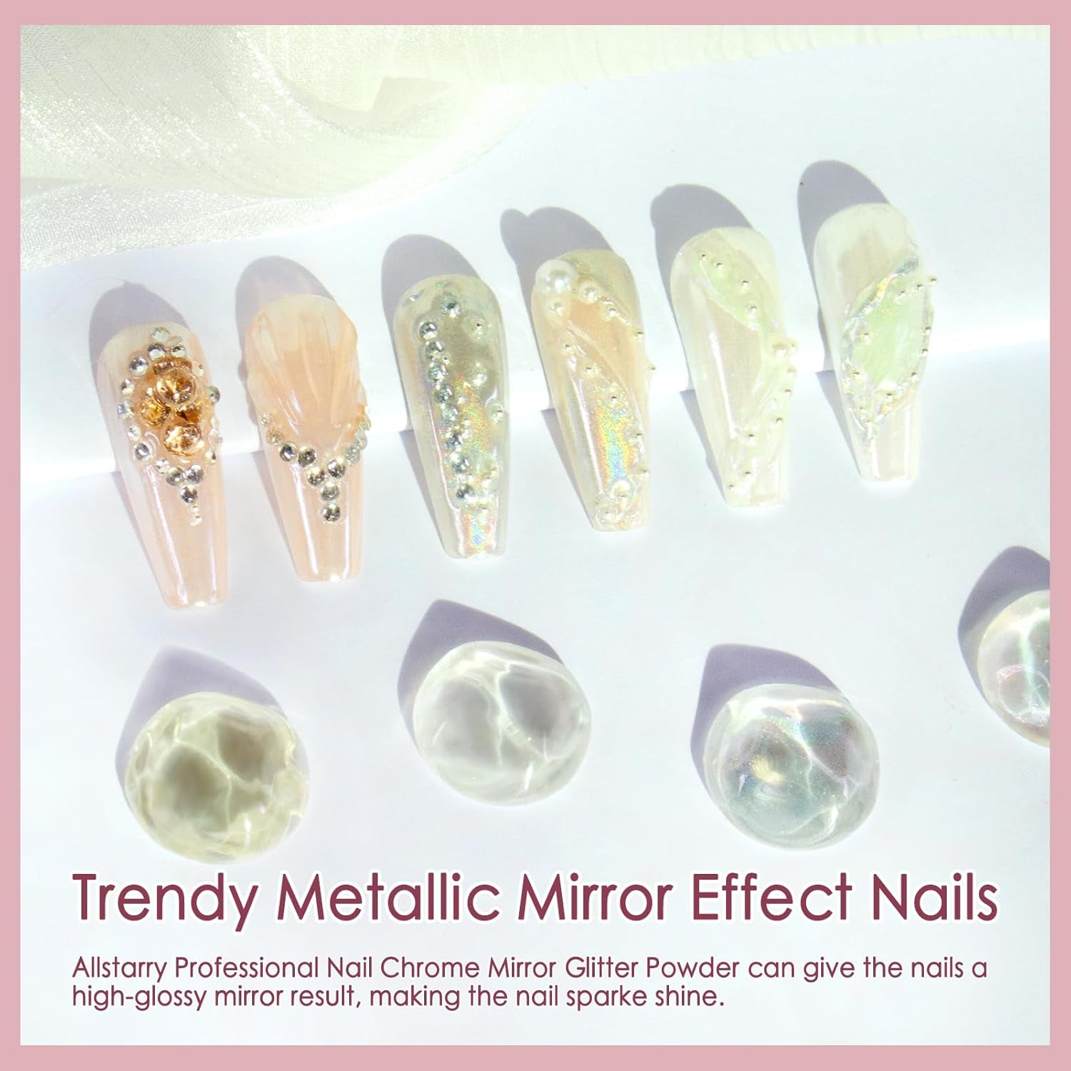 Chrome Nail Powder 4Pcs White Pearl Chrome Pigment Powder Iridescent Holographic Nail Glitter Dust Metallic Mirror Effect Pigment for Nail Gel Manicure DIY at Home Salon Women Gifts