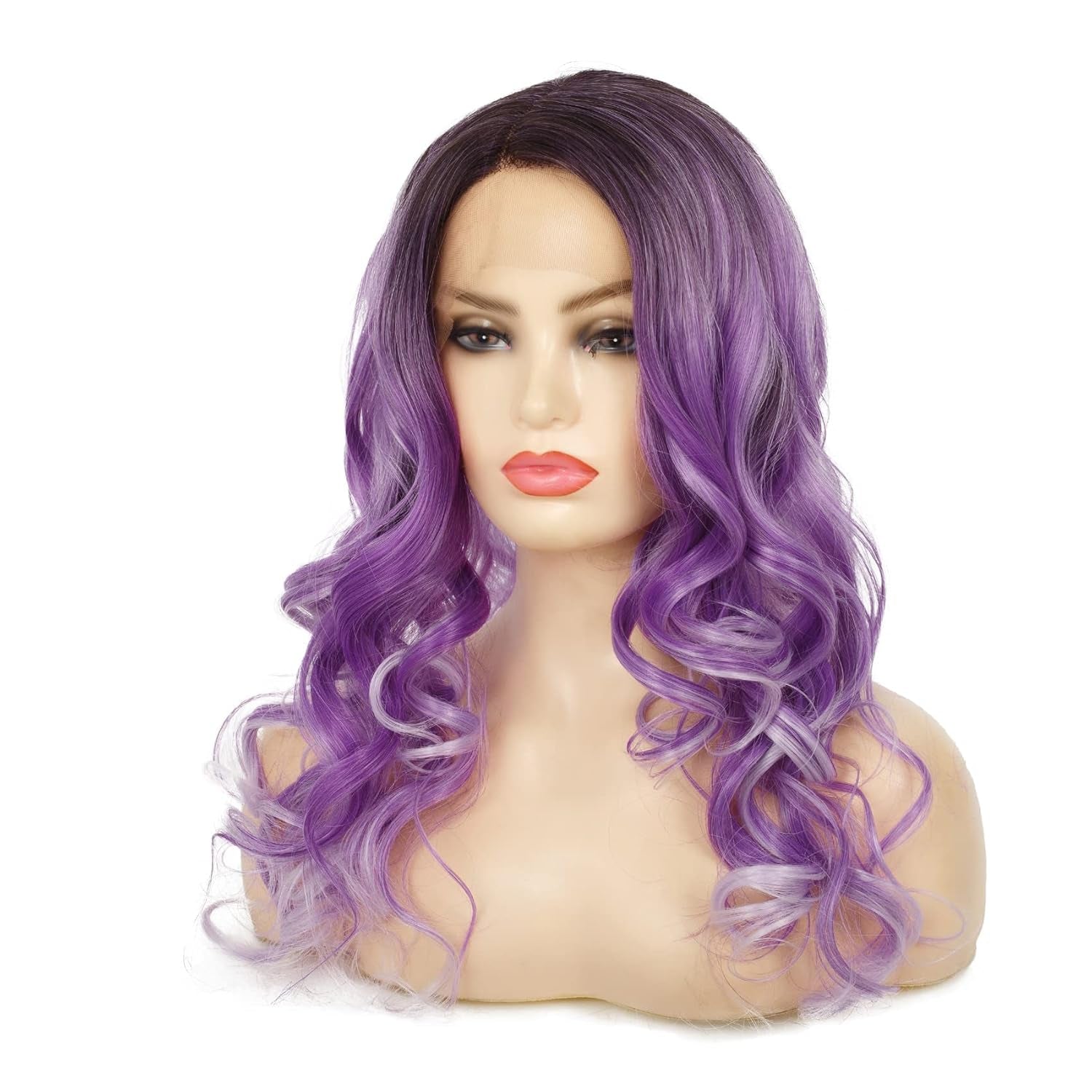 Purple Lace Front Wigs Long Ombre Curly Wavy Hair with Dark Roots Hair Wavy Wig Side Part Cosplay Halloween Wigs