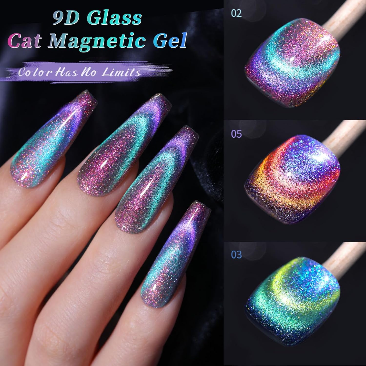 Cat Magnetic Gel Nail Polish 9D Chameleon Holorgraphic Cat Magnetic Eye Gel Polish Glitter Gel Polish Set 6PCS