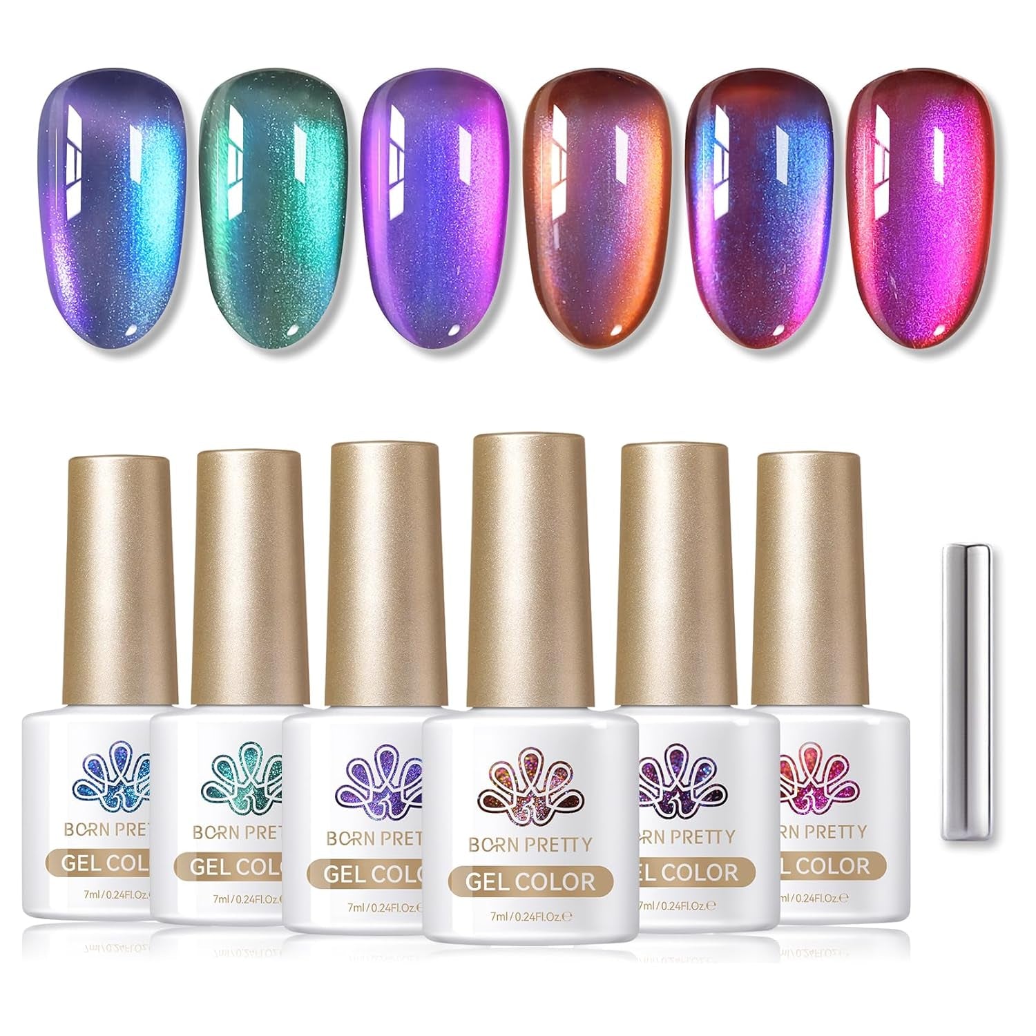 Cat Magnetic Gel Nail Polish 9D Chameleon Holorgraphic Cat Magnetic Eye Gel Polish Glitter Gel Polish Set 6PCS