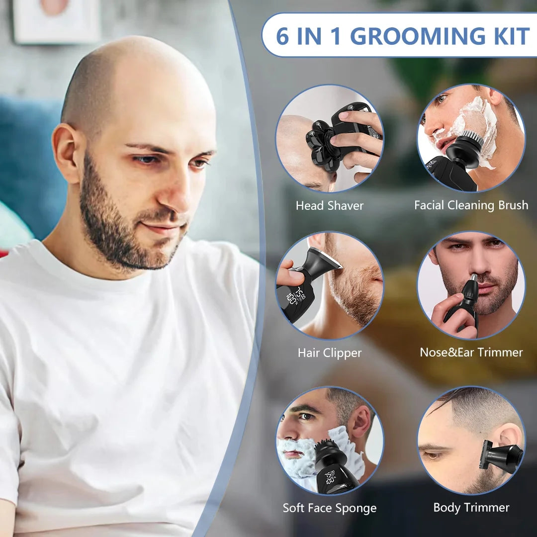 7D Floating Rotary Head Shaver for Bald Men, Cordless Electric Razor