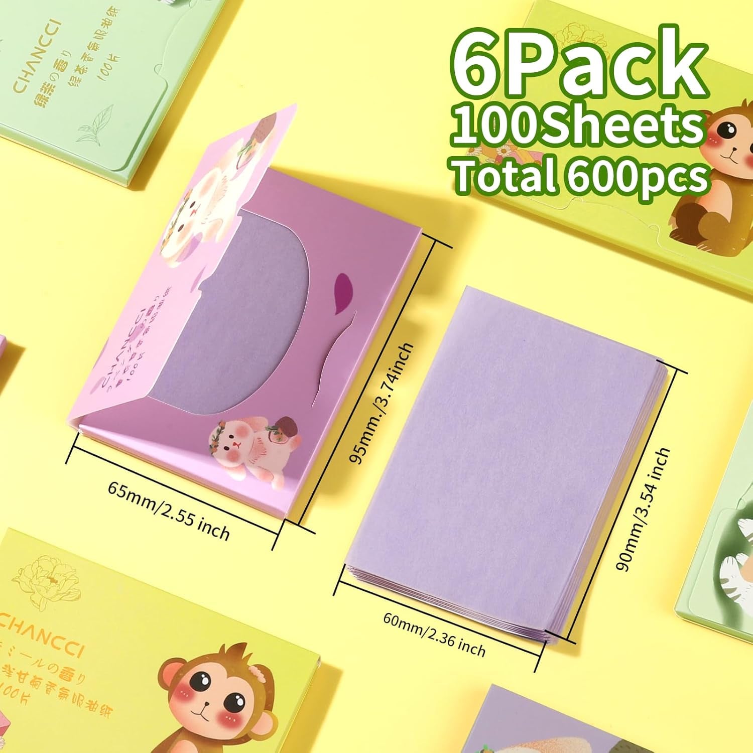 Blotting Paper,  Oil Absorbing Sheets for Oily Skin 600 Sheets, Oil Control for Face, Makeup Blotting Paper, Natural Oil Absorbing Facial Blotting Sheets for Oily Skin Care (Pack of 6)