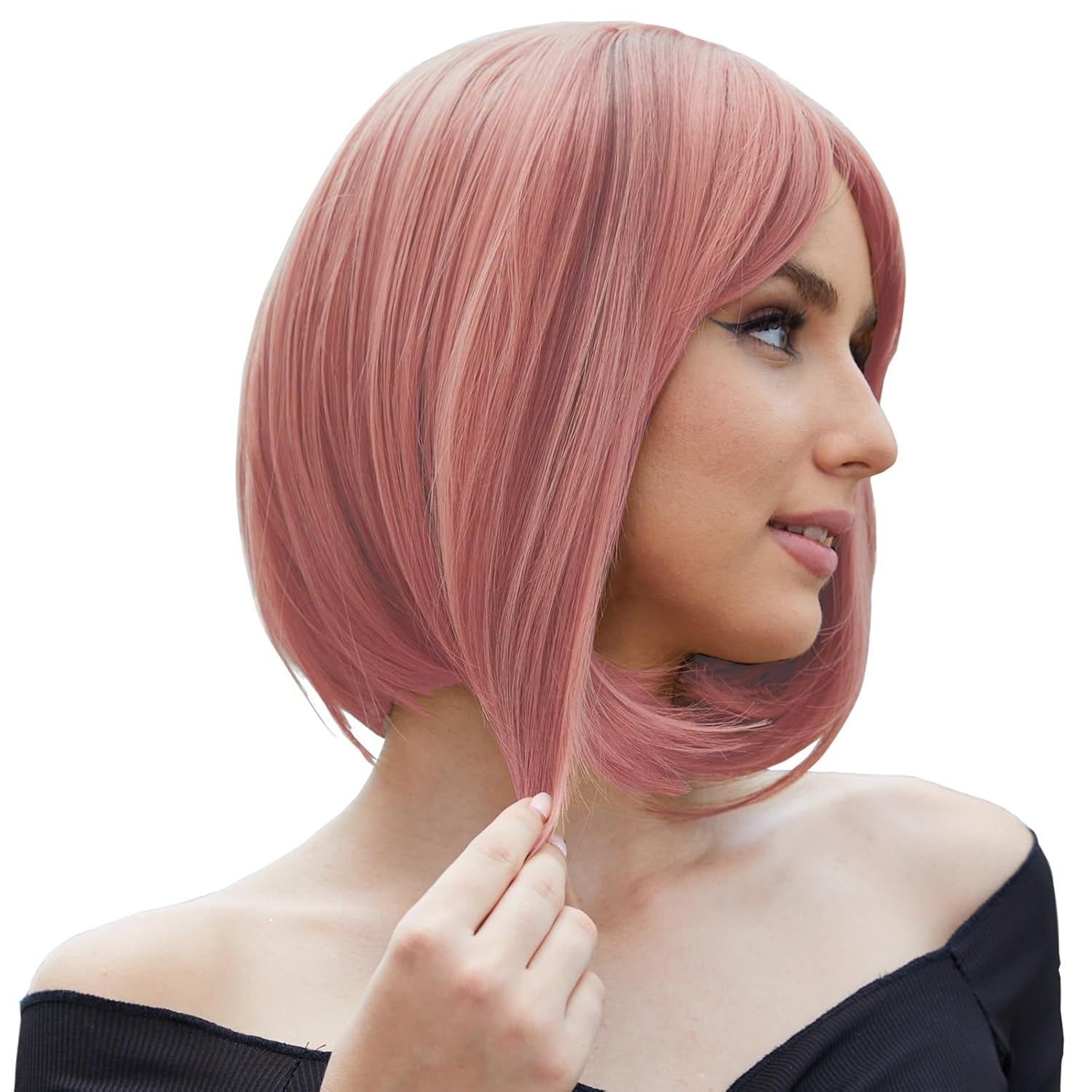 Auburn Bob Wigs with Bangs for Women Short Straight Shoulder Length Heat Resistant Synthetic Wig Light Golden Brown Natural Looking for Daily Cosplay Party