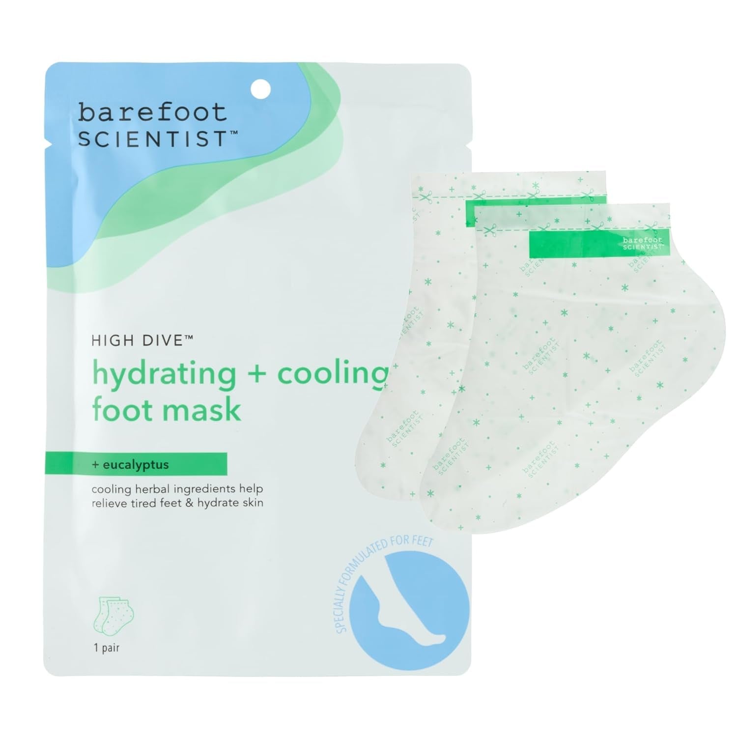 High Dive Hydrating Foot Mask for Dry Cracked Feet, Heels, Toes, Single Use Hydrating Sock Booties, 1 Pair