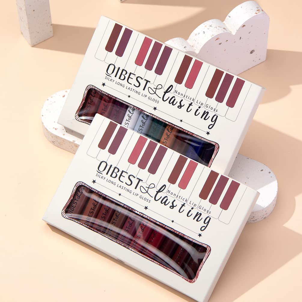 12Pcs Matte Liquid Lipstick Set for Girls & Women, 24 Hours Long Lasting Waterproof Nude & Dark Red Lip Gloss Makeup Gift Kits, Velvet Non-Stick Cup Mate Duracion 24 Horas Originales Lip Stains
