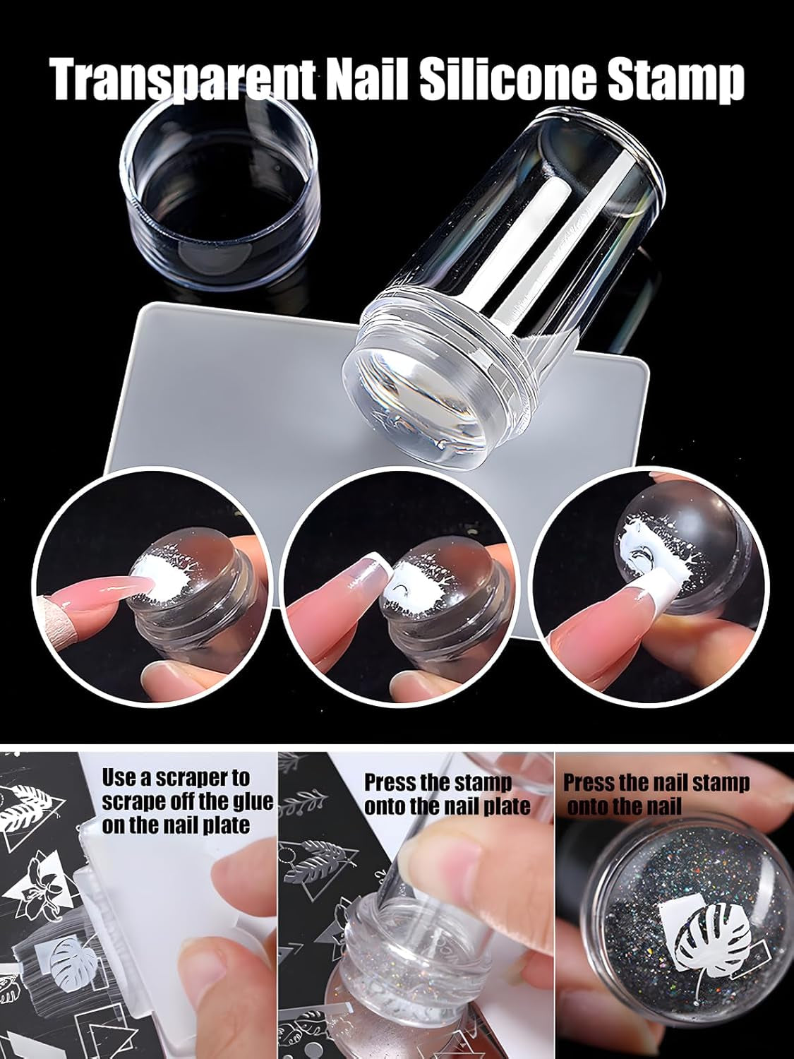 Gel French Manicure Kit,  Glitter Nude Pink & White UV French Tip Gel Nail Polish Stamper Brushes Dotting Pens French Tip Tool Kit for French Nail Art DIY Design