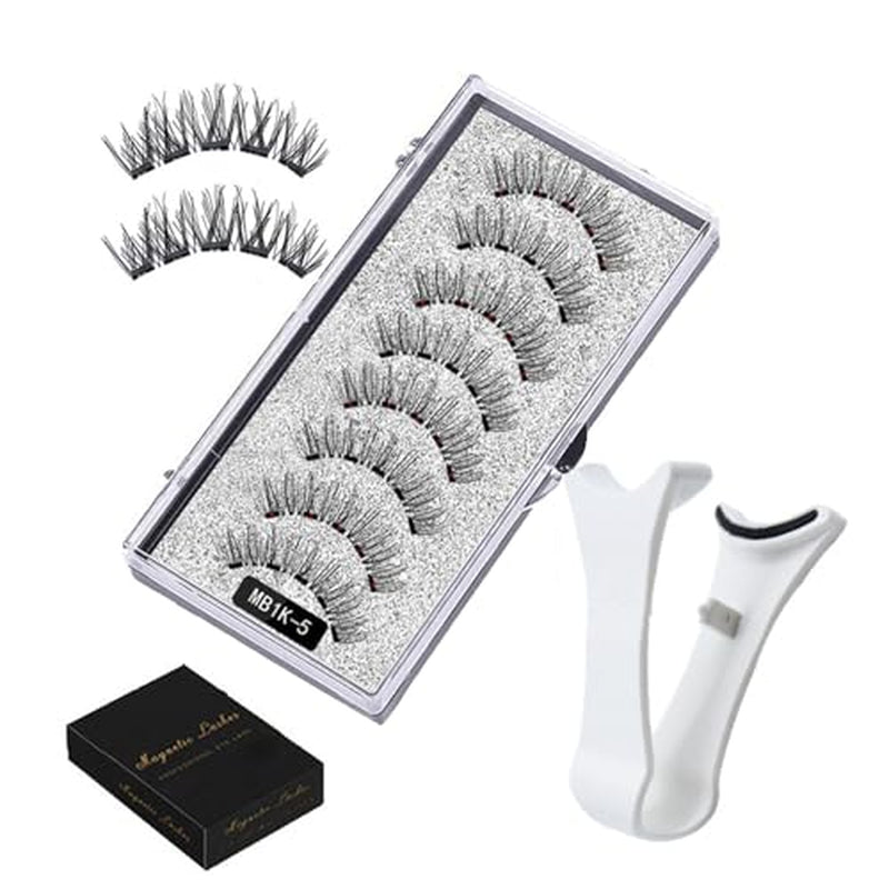 Eyelashes with Applicator, Reusable Dual Magnetic Lashes Kit without Eyeliner Magnetic Eyelashes Natural Look Wispy False Eyelashes No Glue or Liner Needed, Easy to Wear …