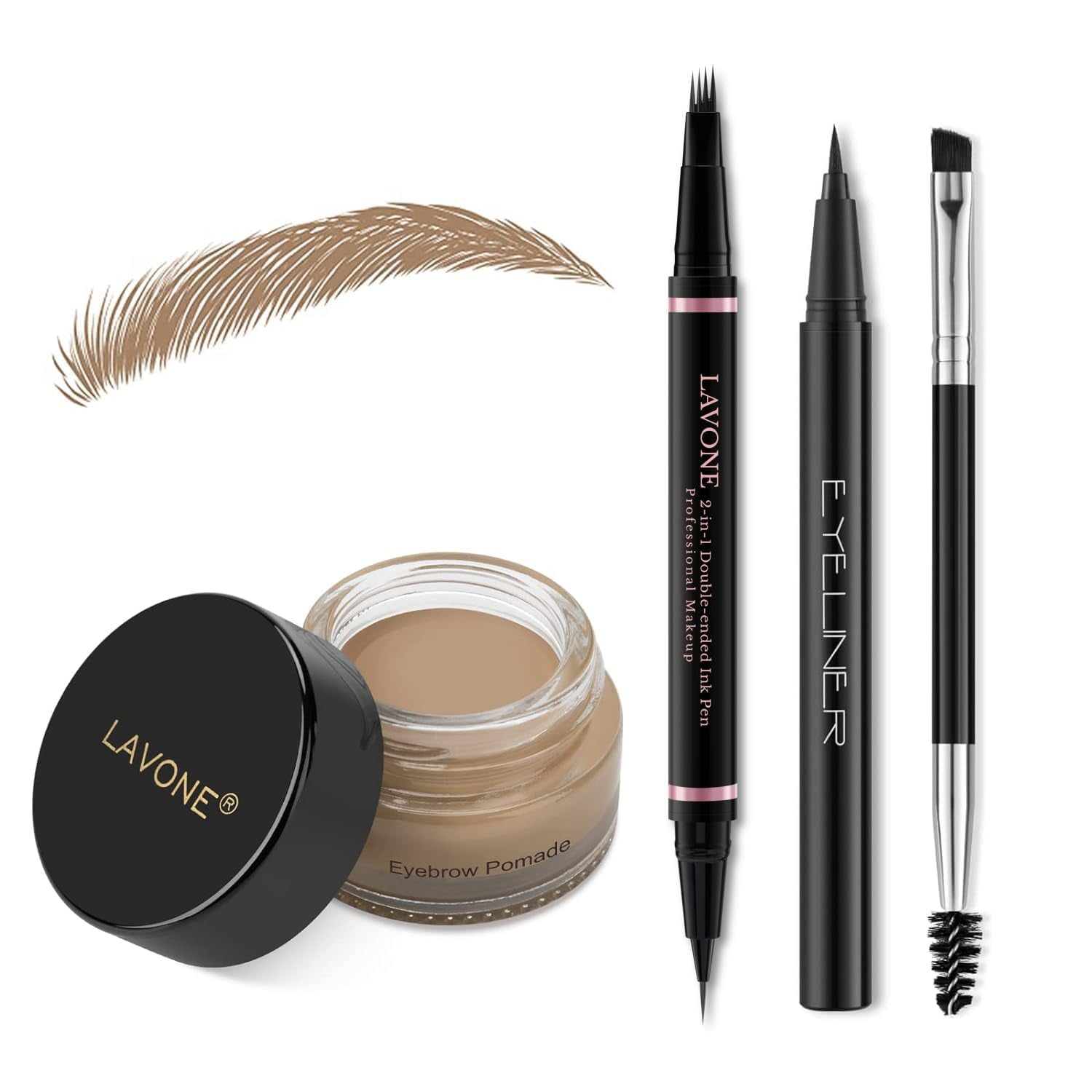 Eyebrow Pencil Makeup Kit, with Waterproof 2-IN-1 Microblading Eyebrow Pen, Eyebrow Pomade, Eyeliner and Dual-Ended Eyebrow Brush, Brow Pencil Kit for Natural Eyebrows - Dark Brown