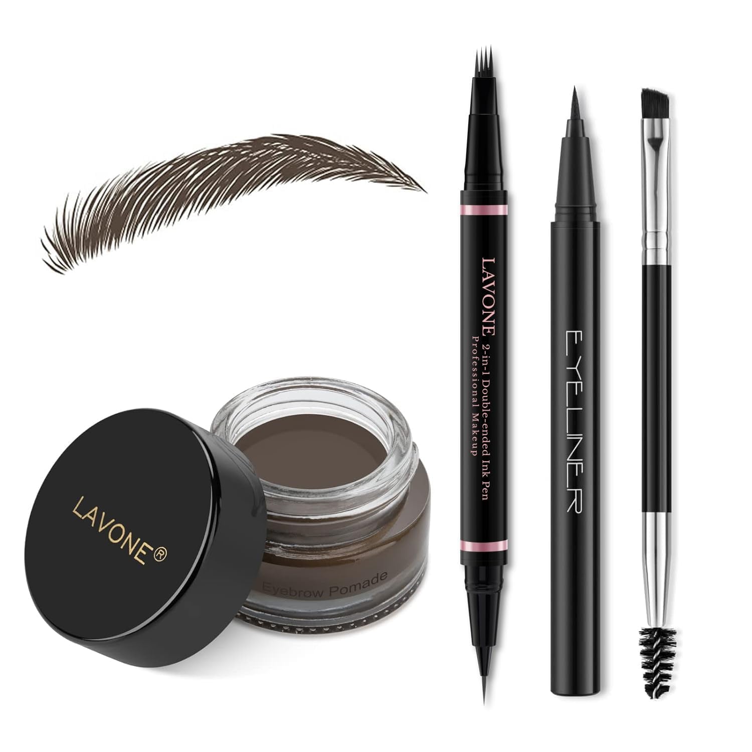 Eyebrow Pencil Makeup Kit, with Waterproof 2-IN-1 Microblading Eyebrow Pen, Eyebrow Pomade, Eyeliner and Dual-Ended Eyebrow Brush, Brow Pencil Kit for Natural Eyebrows - Dark Brown