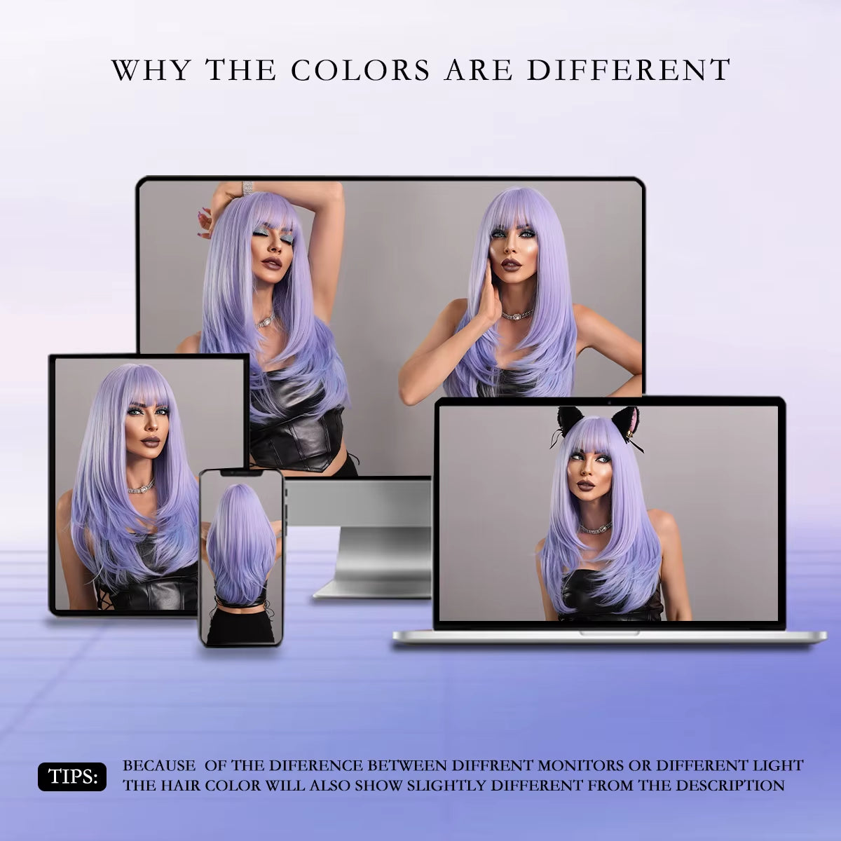 Long Wavy Purple Synthetic Wig for Women Daily Cosplay Party Natural Resistant Hair Wigs with Bangs Ombre Wigs