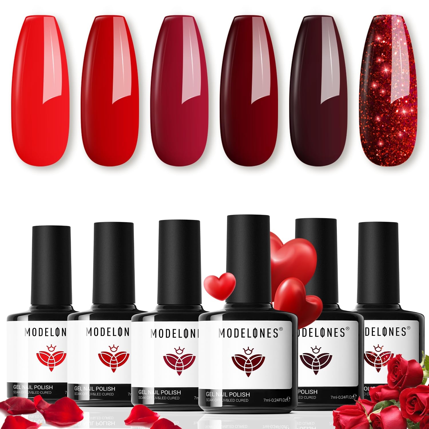 Gel Nail Polish Kit -6 Colors Red Gel Polish Set Burgundy Glitter Sparkle Bloody Soak off Gel Nail Kit Manicure DIY Nail Art Salon Home Gift
