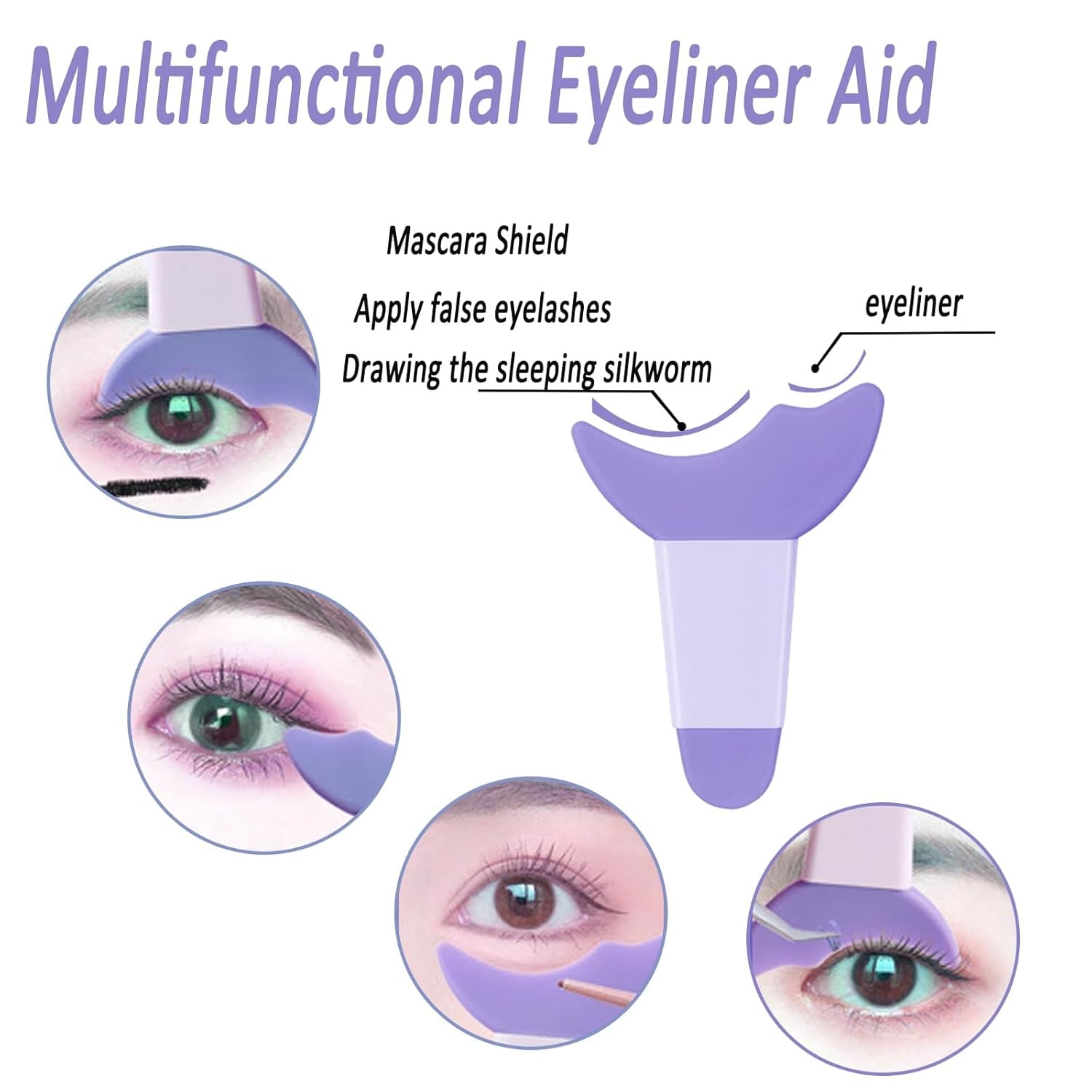 3Pcs Eyeliner Stencils Mascara Shield Silicone Applicator Multifunctional Makeup Guide Wing Eyeliner Tool for Beginners (Purple)