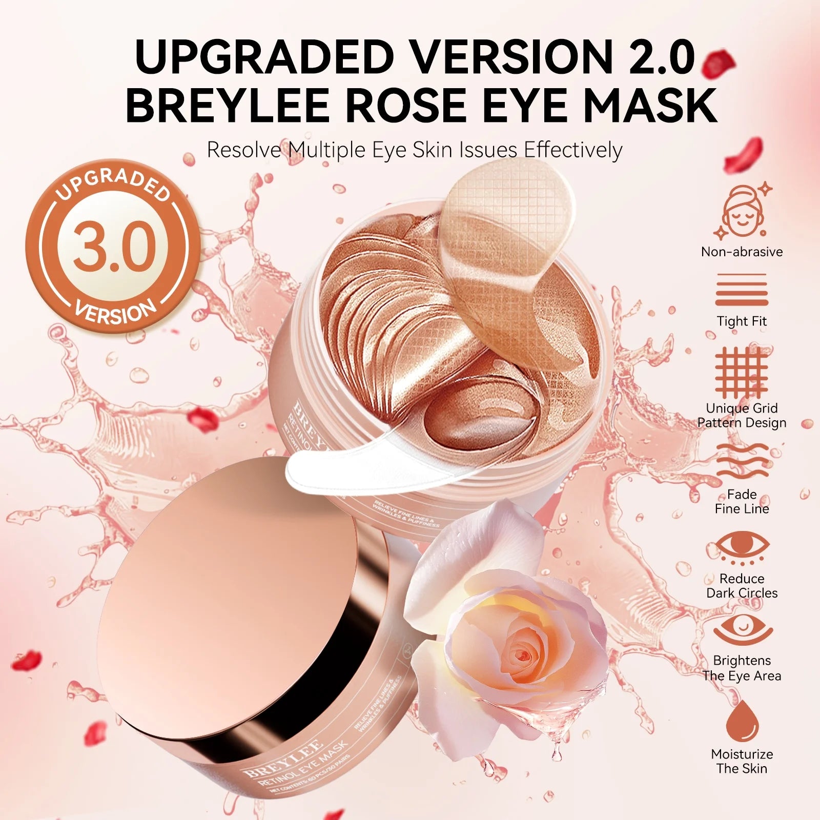 Rose Eye Mask Eye Patches 60 Pcs Puffy Eyes Dark Circles Reduce Wrinkles and Fine Lines Undereye